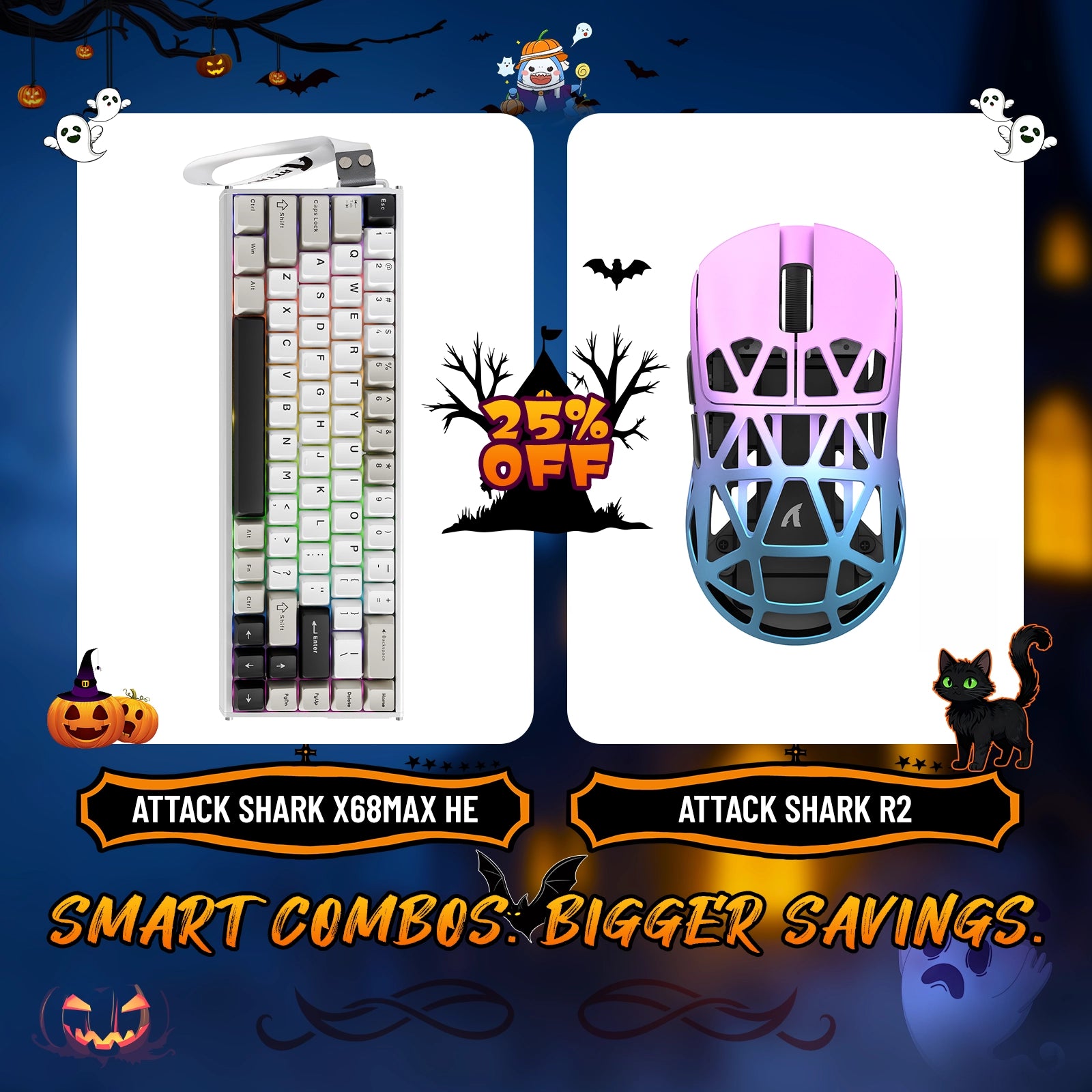 ATTACK SHARK X68MAX HE Rapid Trigger Aluminum Keyboard + R2 Magnesium Alloy Wireless Gaming Mouse Bundle