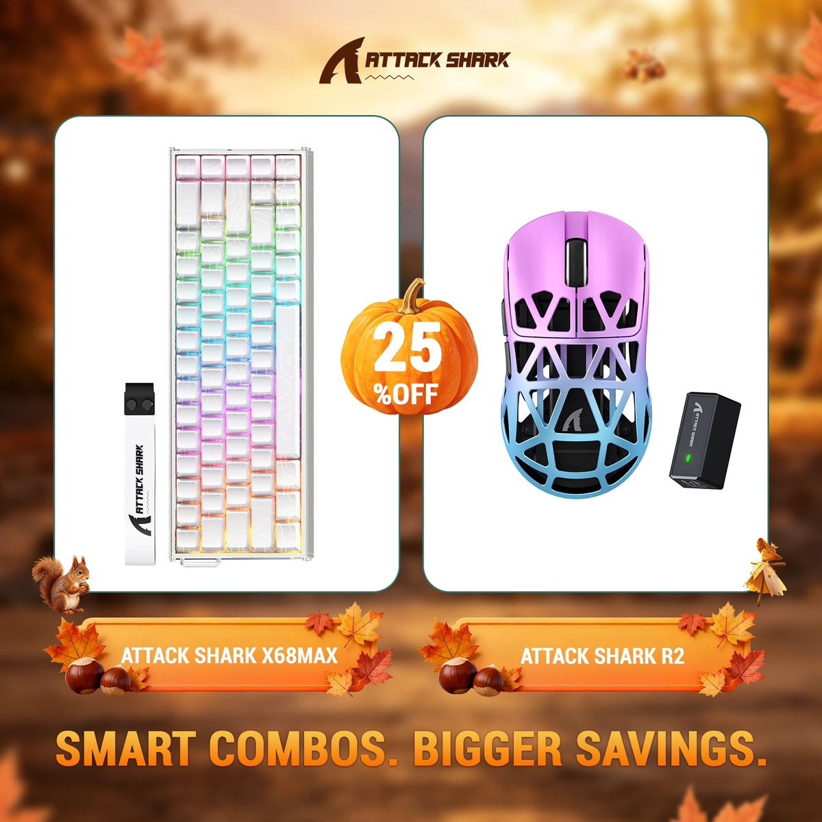 ATTACK SHARK X68 MAX HE Rapid Trigger Aluminum Keyboard + R2 Magnesium Alloy Wireless Gaming Mouse Bundle