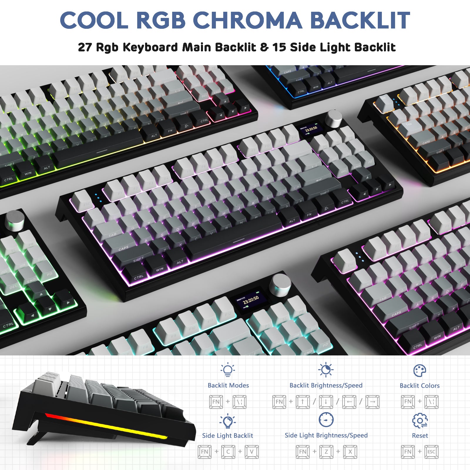 ATTACK SHARK K86 Pro keyboard with RGB lighting. 75% layout, customizable 27 main and 15 side light effects.