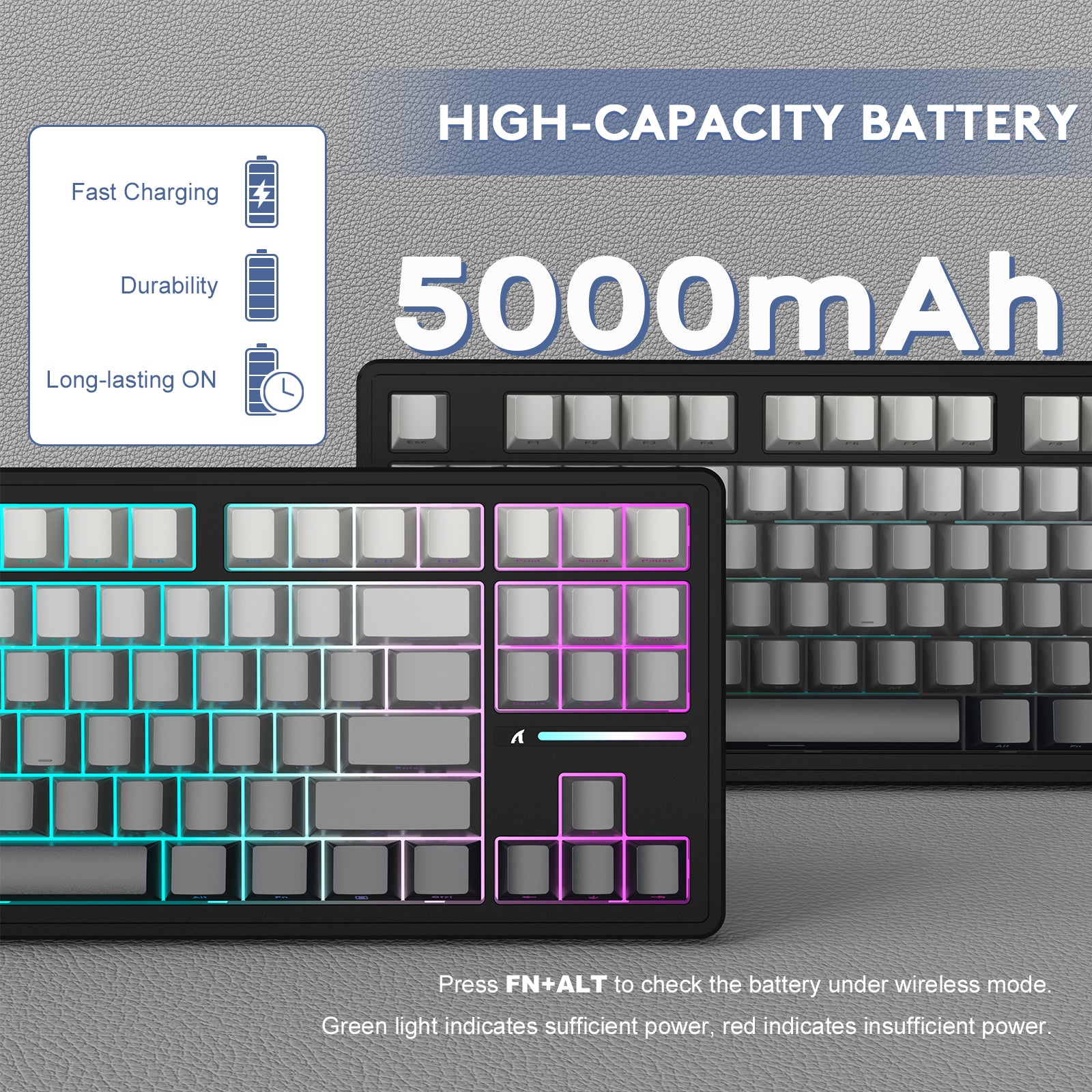 ATTACK SHARK M87PRO wireless keyboard: high-capacity battery, fast charging, and long-lasting.