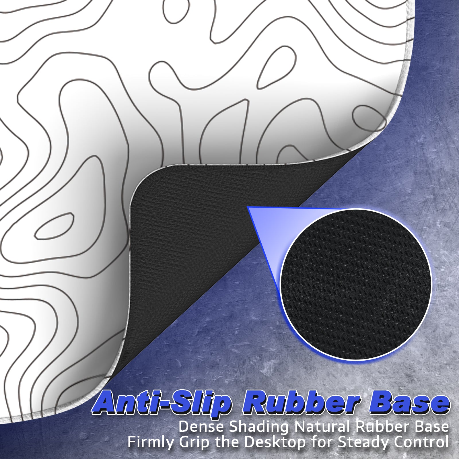 ATTACK SHARK CM02 mousepad with anti-slip rubber base, black underside, esports accessory, steady control.