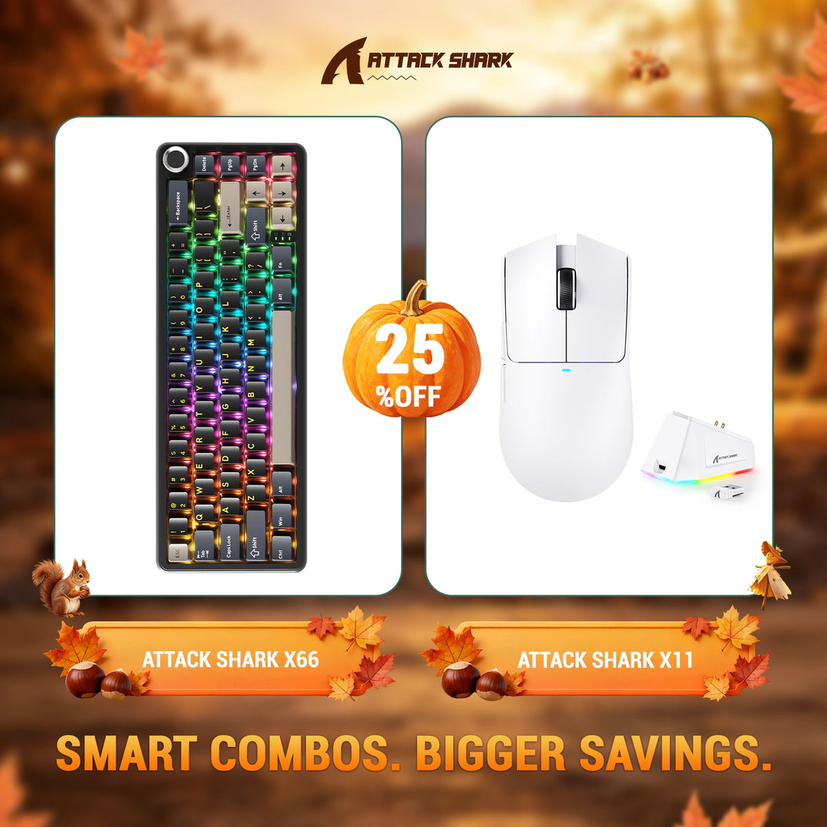 ATTACK SHARK X66 Wireless Mechanical Keyboard + X11 Wireless Gaming Mouse Bundle