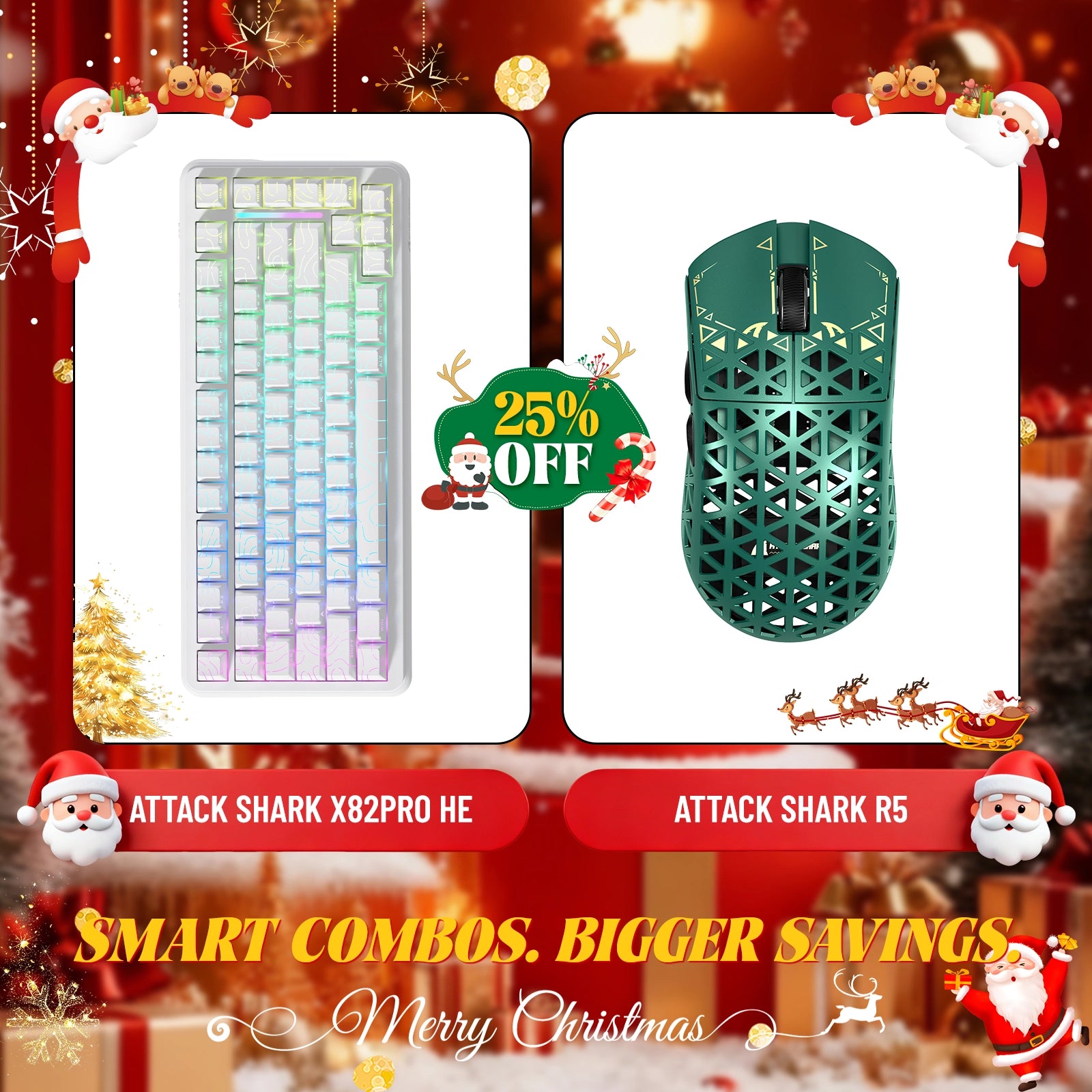 ATTACK SHARK X82PRO HE Rapid Trigger Keyboard + R5 Carbon Fiber Wireless Gaming Mouse Bundle