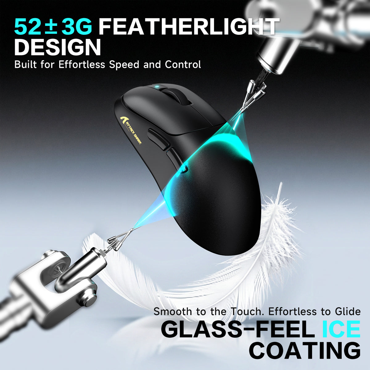 ATTACK SHARK V2 AIR PAW3955MAX Ergonomic Wireless Gaming Mouse with C06 Ultra Cable