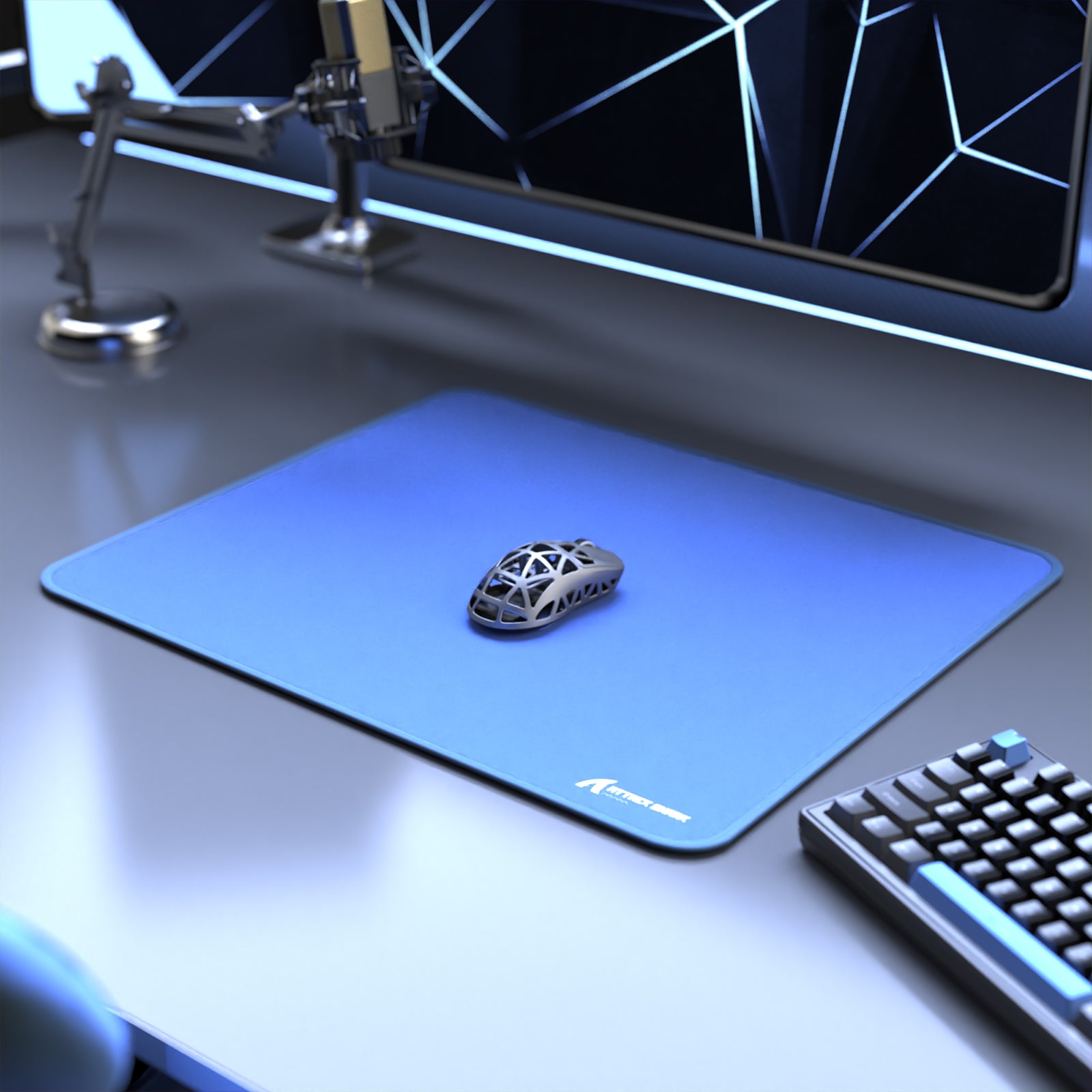 ATTACK SHARK CM02 blue gaming mousepad with mouse and keyboard, esports setup, high performance.