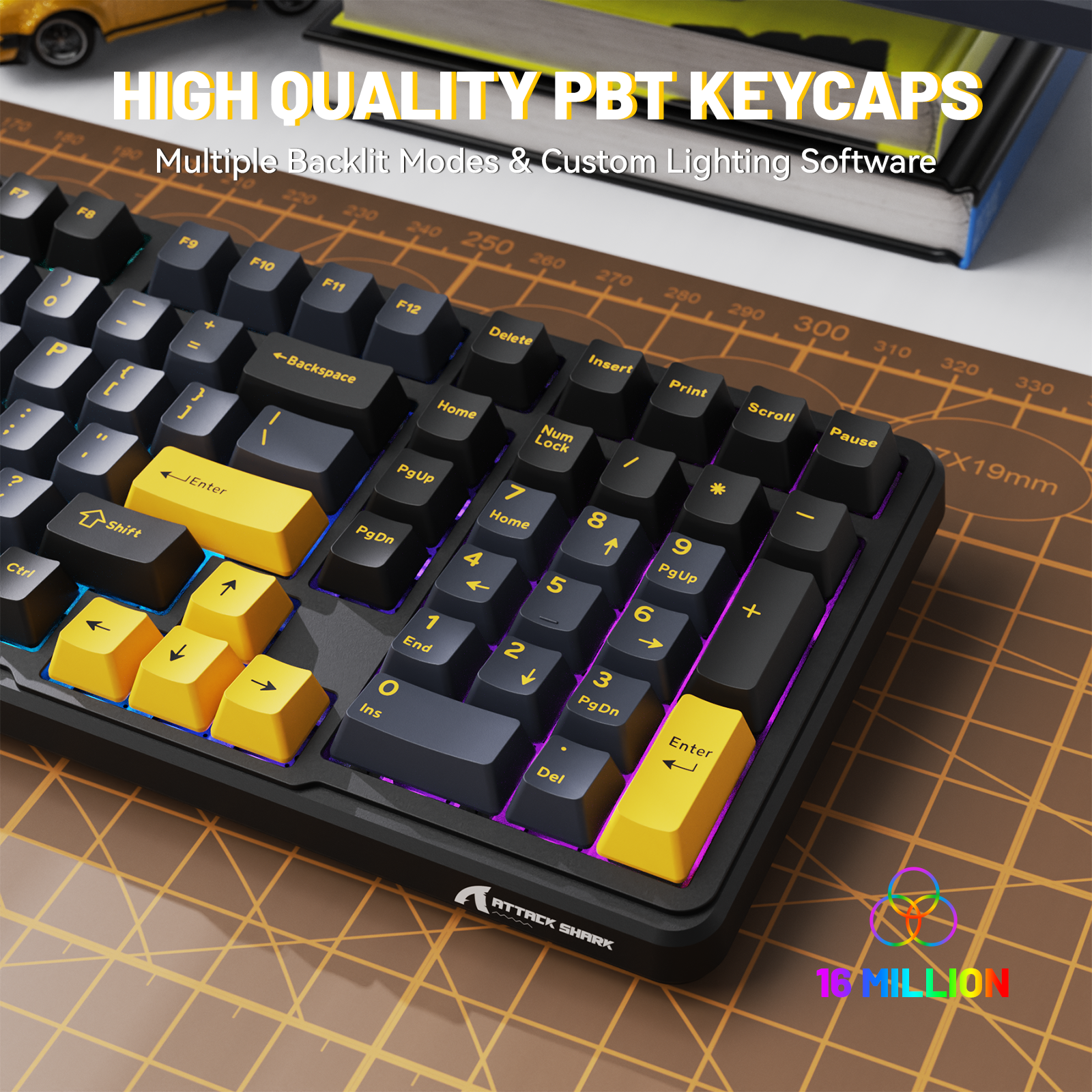 ATTACK SHARK X98 Keyboard with PBT Keycaps and RGB Lighting