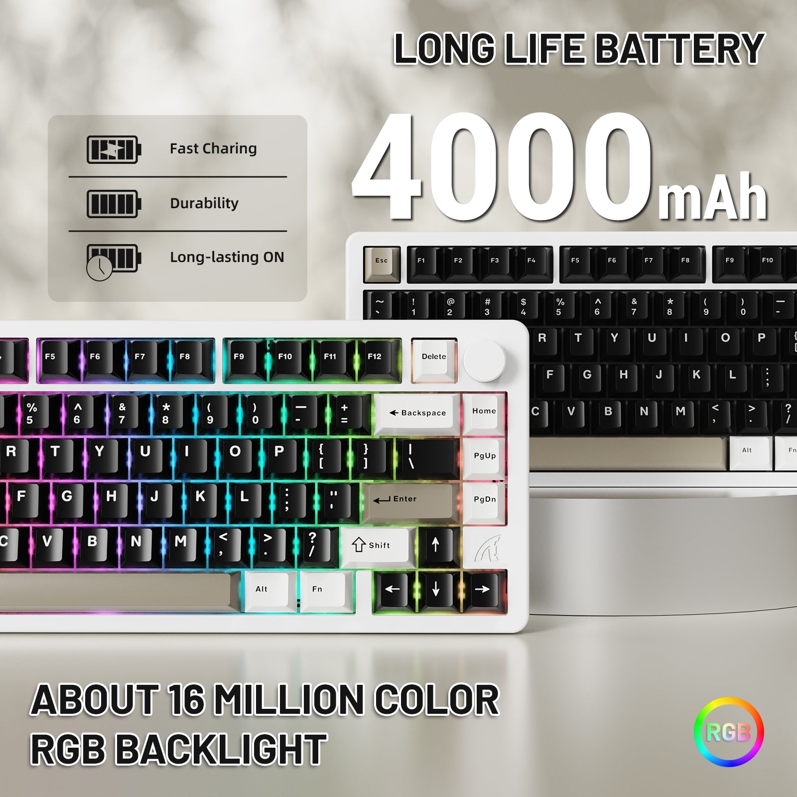 ATTACK SHARK X86 keyboard with RGB backlighting and long-lasting battery for gaming