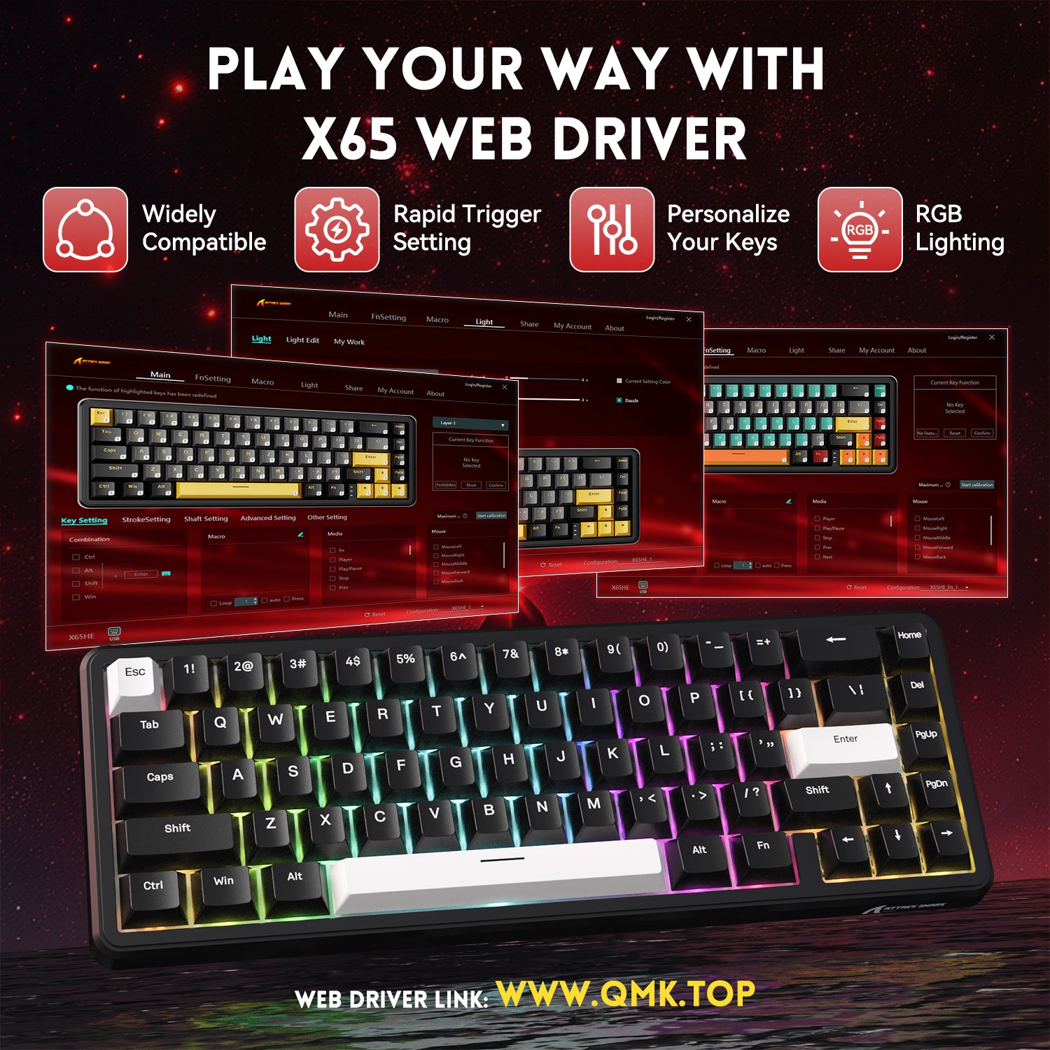 ATTACK SHARK X65 Web Driver Interface with RGB Backlit keyboard