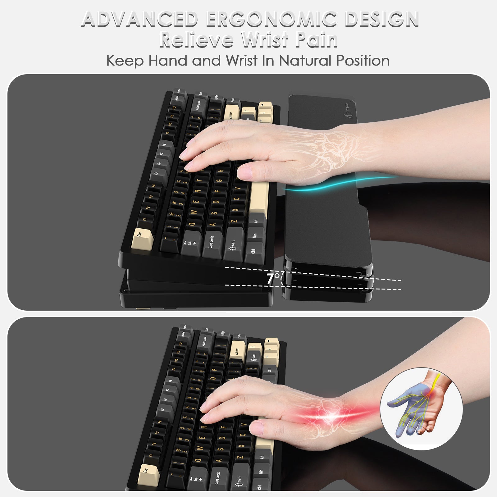 ATTACK SHARK Black Acrylic Wrist Rest supporting hand and keyboard, ergonomic design, relieving wrist pain