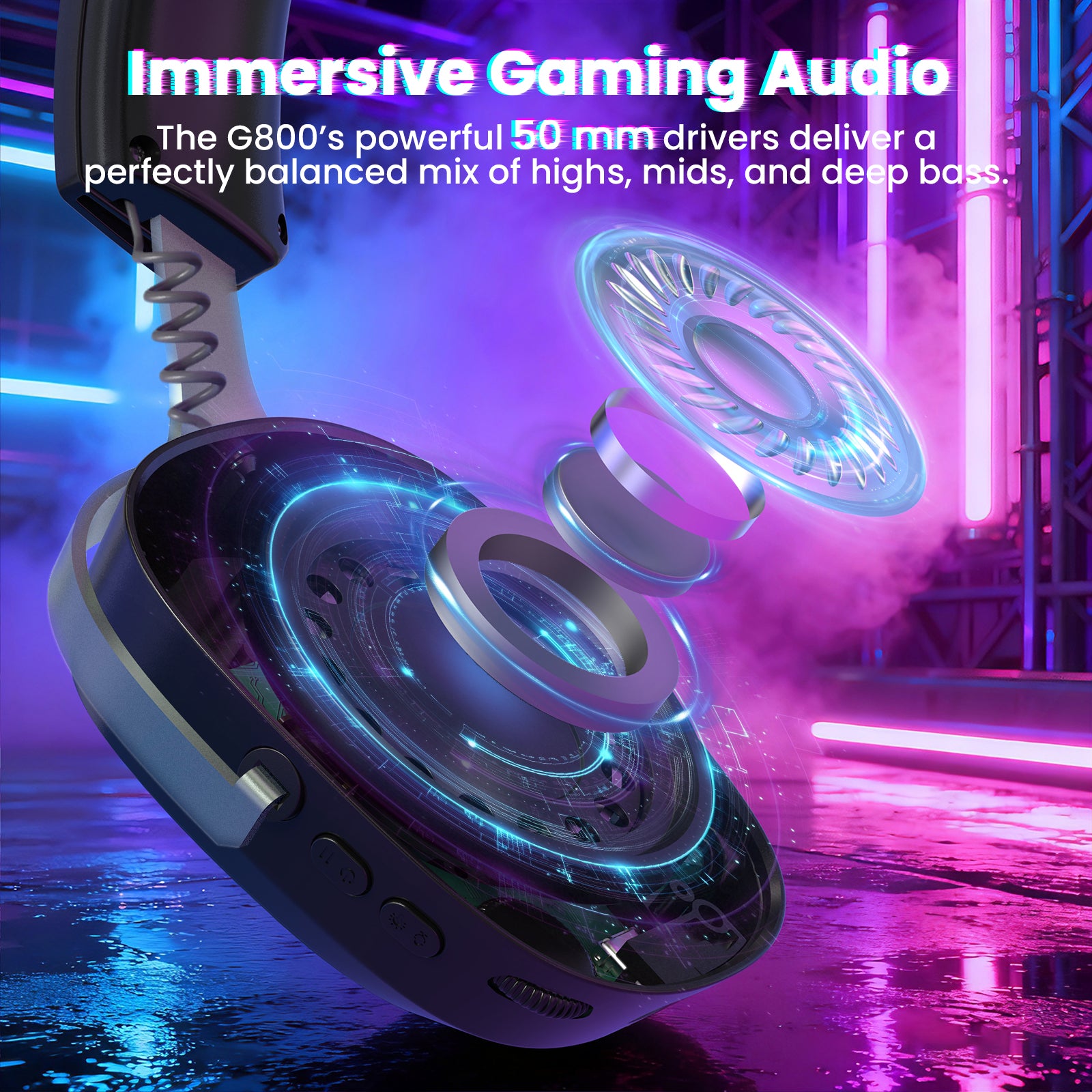 ATTACK SHARK G800 Wireless Gaming Headset with 50mm drivers for immersive audio