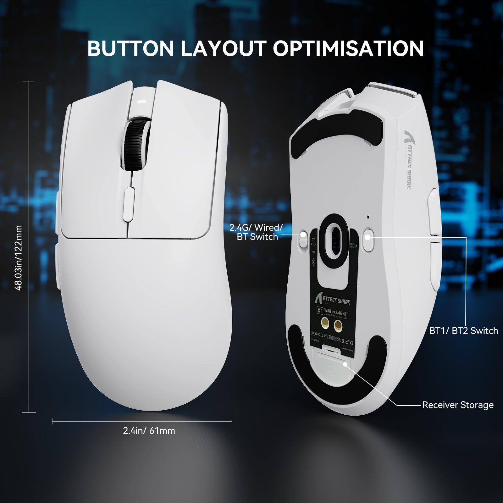 ATTACK SHARK X1 Tri-mode Gaming Mouse with Touchpad RGB Charging Dock PAW3395PRO Sensor