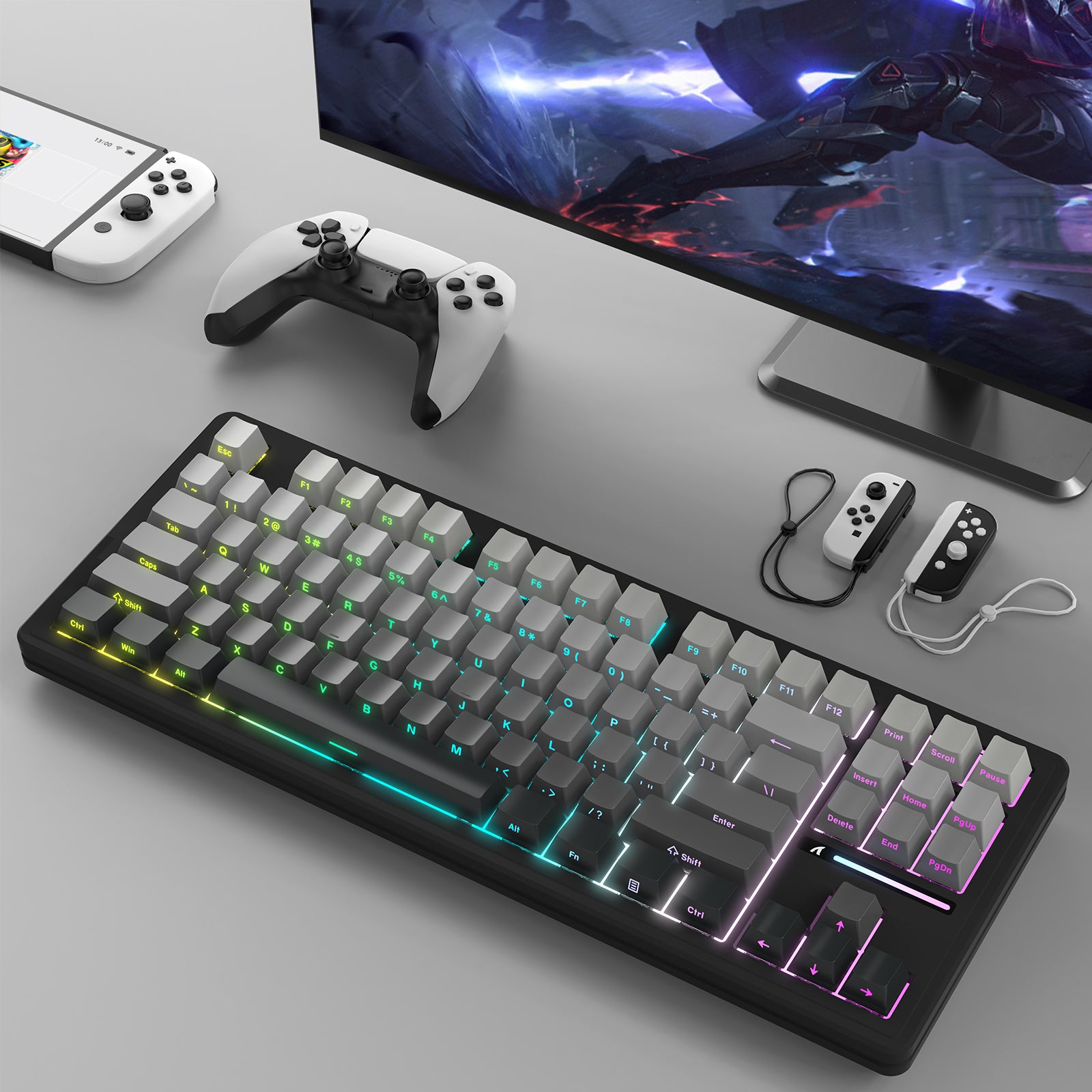 ATTACK SHARK M87PRO wireless mechanical keyboard, side-printed PBT keycaps, RGB lighting, gaming setup