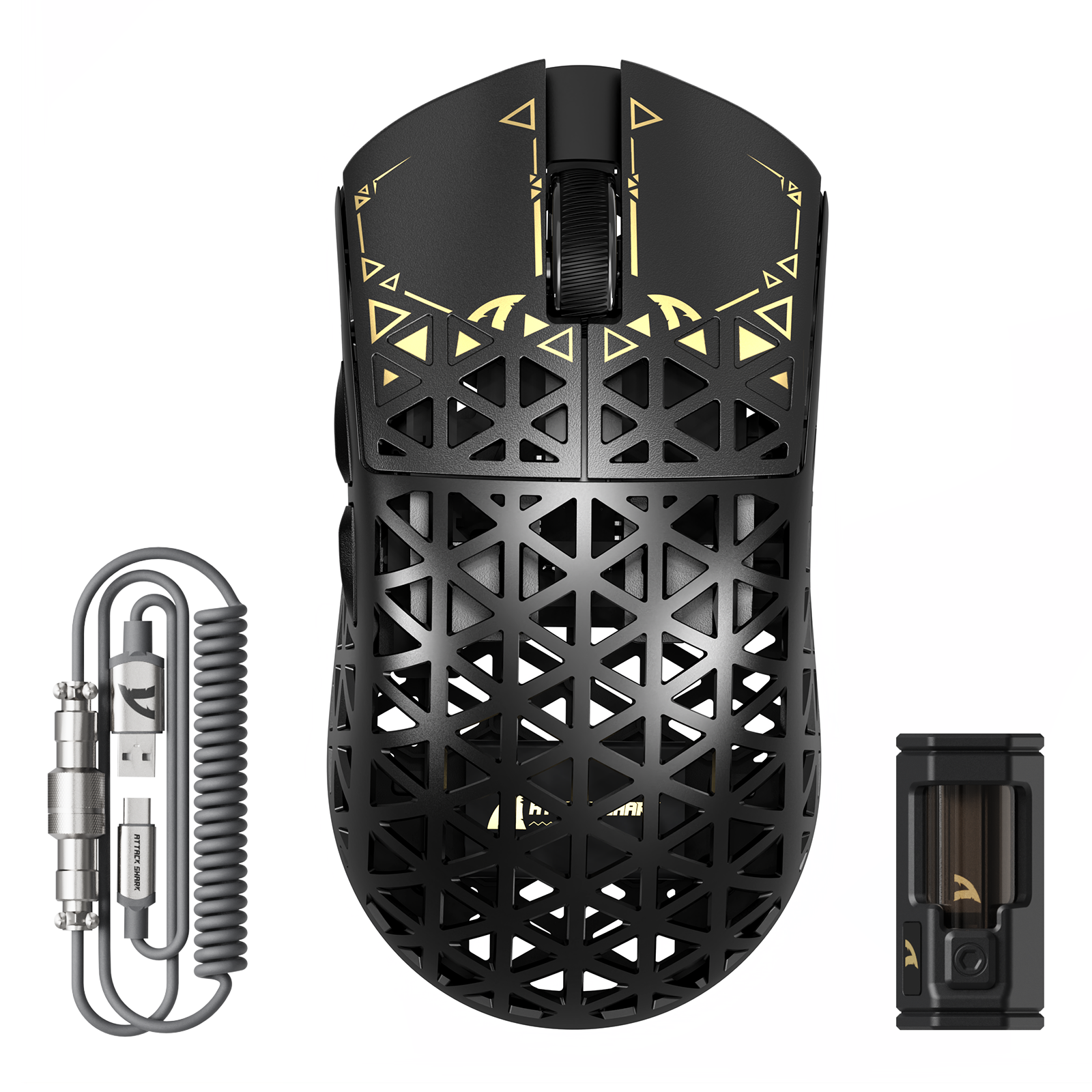 ATTACK SHARK R5 Ultra Carbon Fiber Wireless 8K Gaming Mouse - Black with Gold Accents and 8K Polling Rate