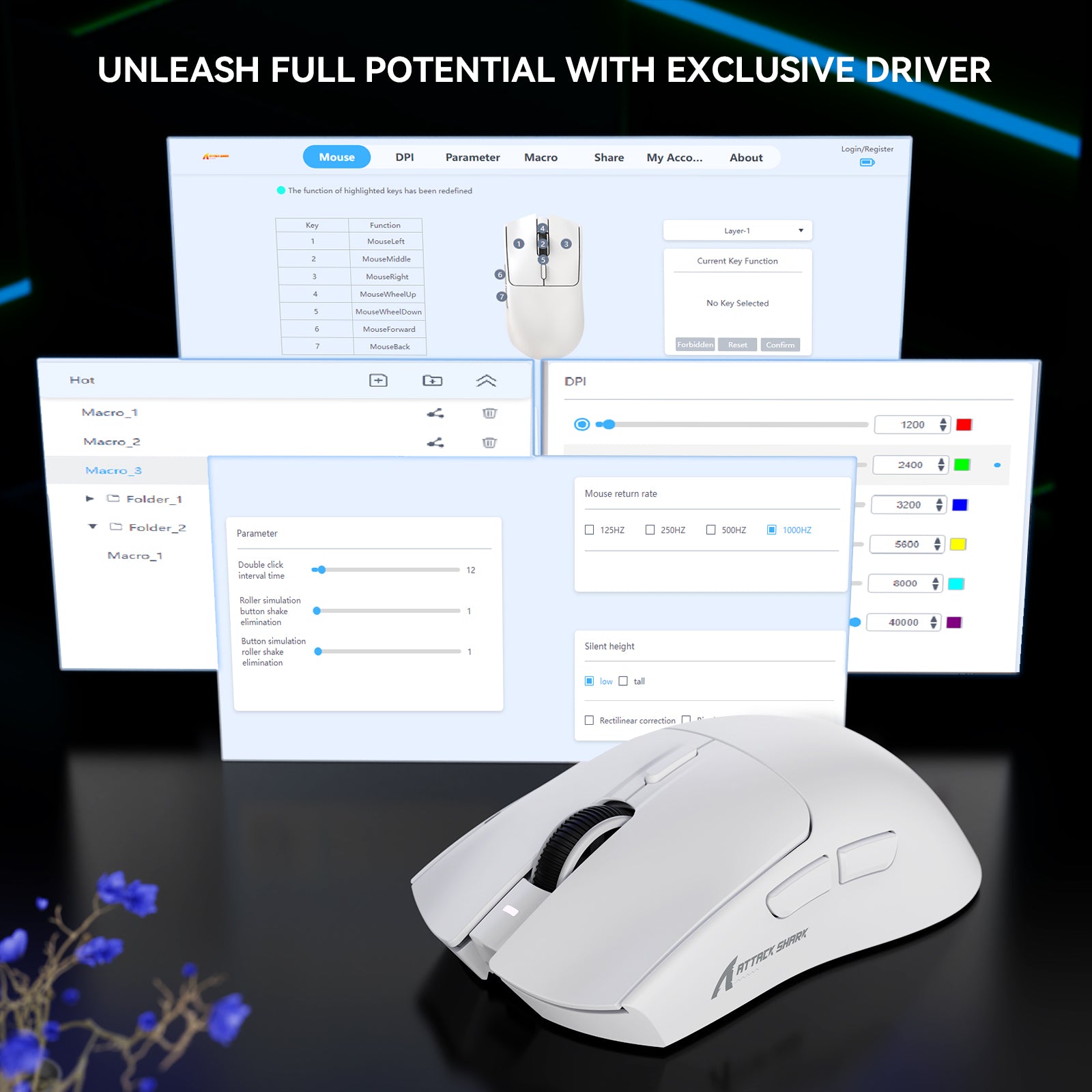 ATTACK SHARK X1 Tri-mode Gaming Mouse with Touchpad RGB Charging Dock PAW3395PRO Sensor