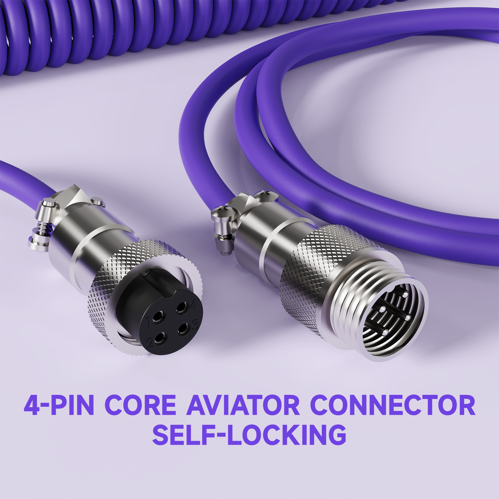 ATTACK SHARK Purple Aviator Cable with metal connector, self-locking. 4-Pin Core for Mechanical Keyboards
