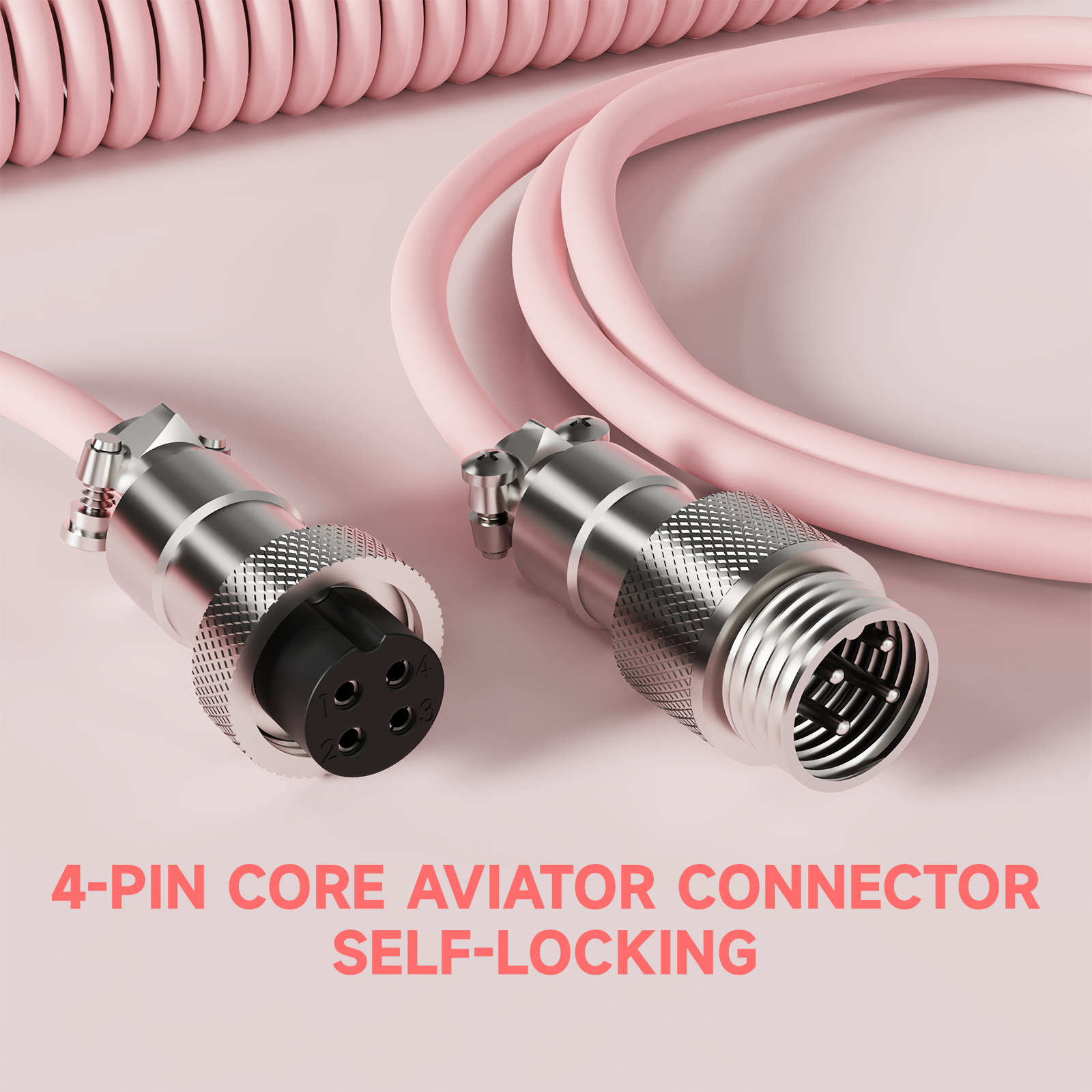 Pink ATTACK SHARK C01Ultra Aviator Cable with metal connector, self-locking. Supports fast charging for mechanical keyboards.