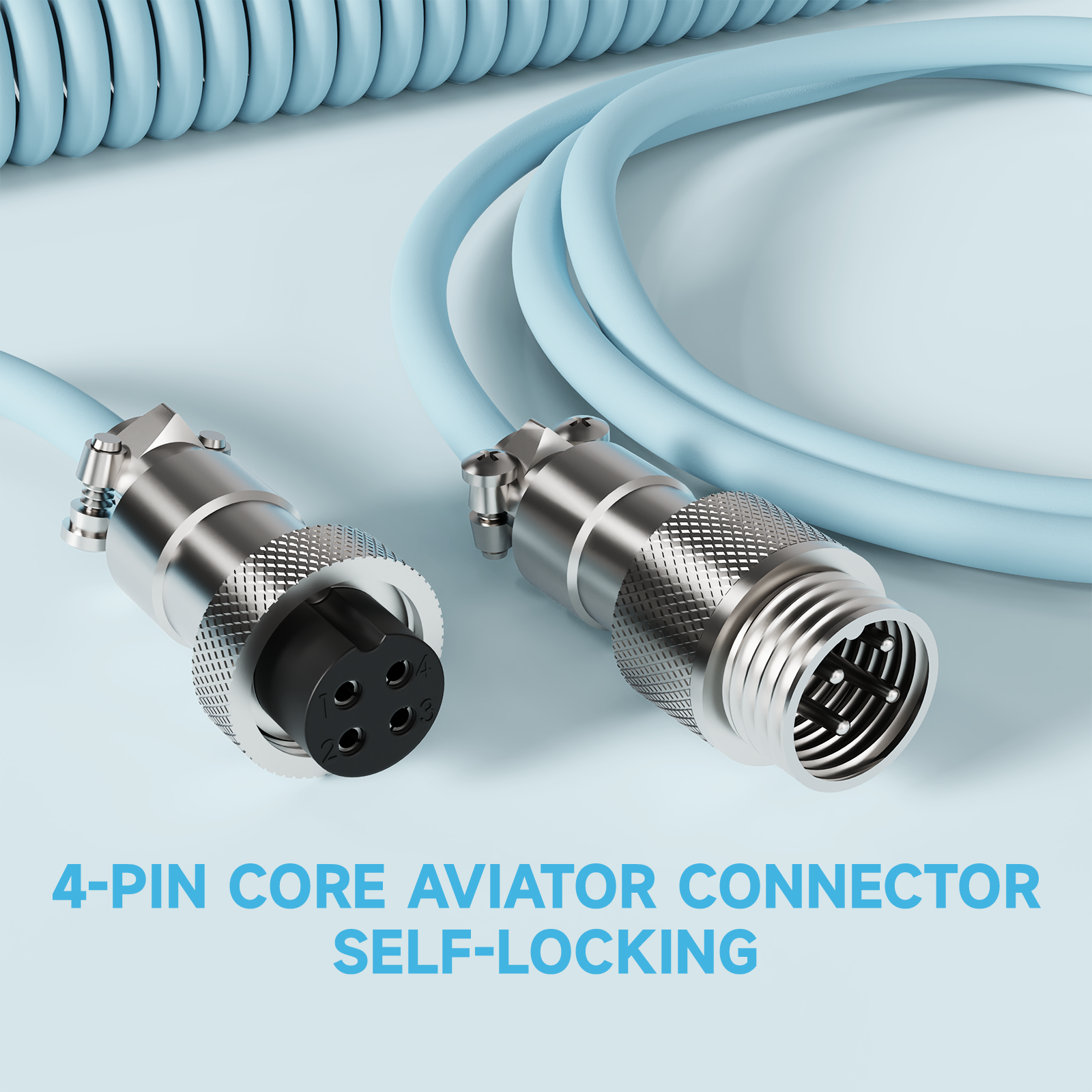 ATTACK SHARK 4-Pin Aviator Connector Cable in light blue, self-locking design, metal connector, for mechanical keyboards