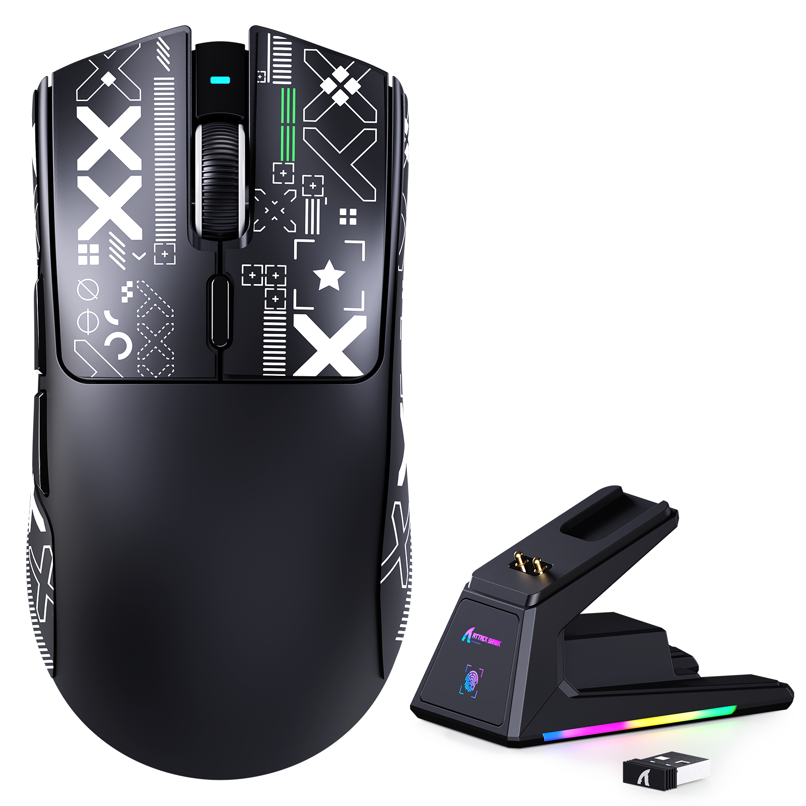 ATTACK SHARK X1 gaming mouse with RGB magnetic charging dock