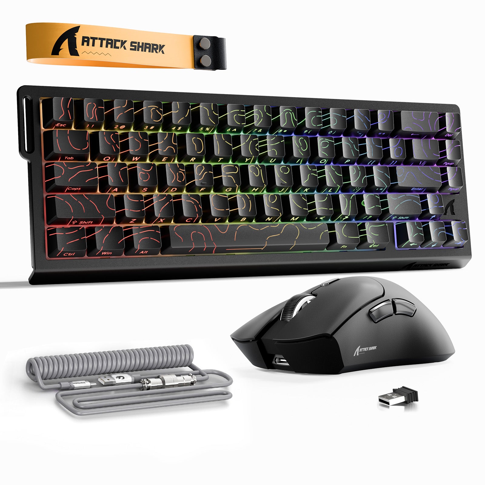 ATTACK SHARK X68HE Rapid Trigger Keyboard + R1 Wireless Gaming Mouse + C01 Coiled Cable Bundle