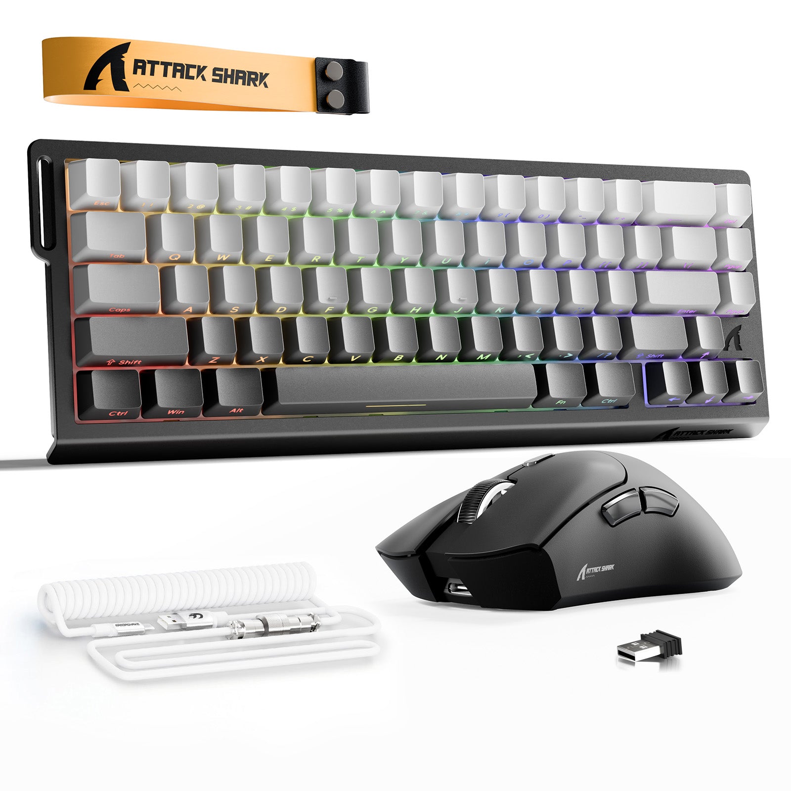 ATTACK SHARK X68HE Rapid Trigger Keyboard + R1 Wireless Gaming Mouse + C01 Coiled Cable Bundle