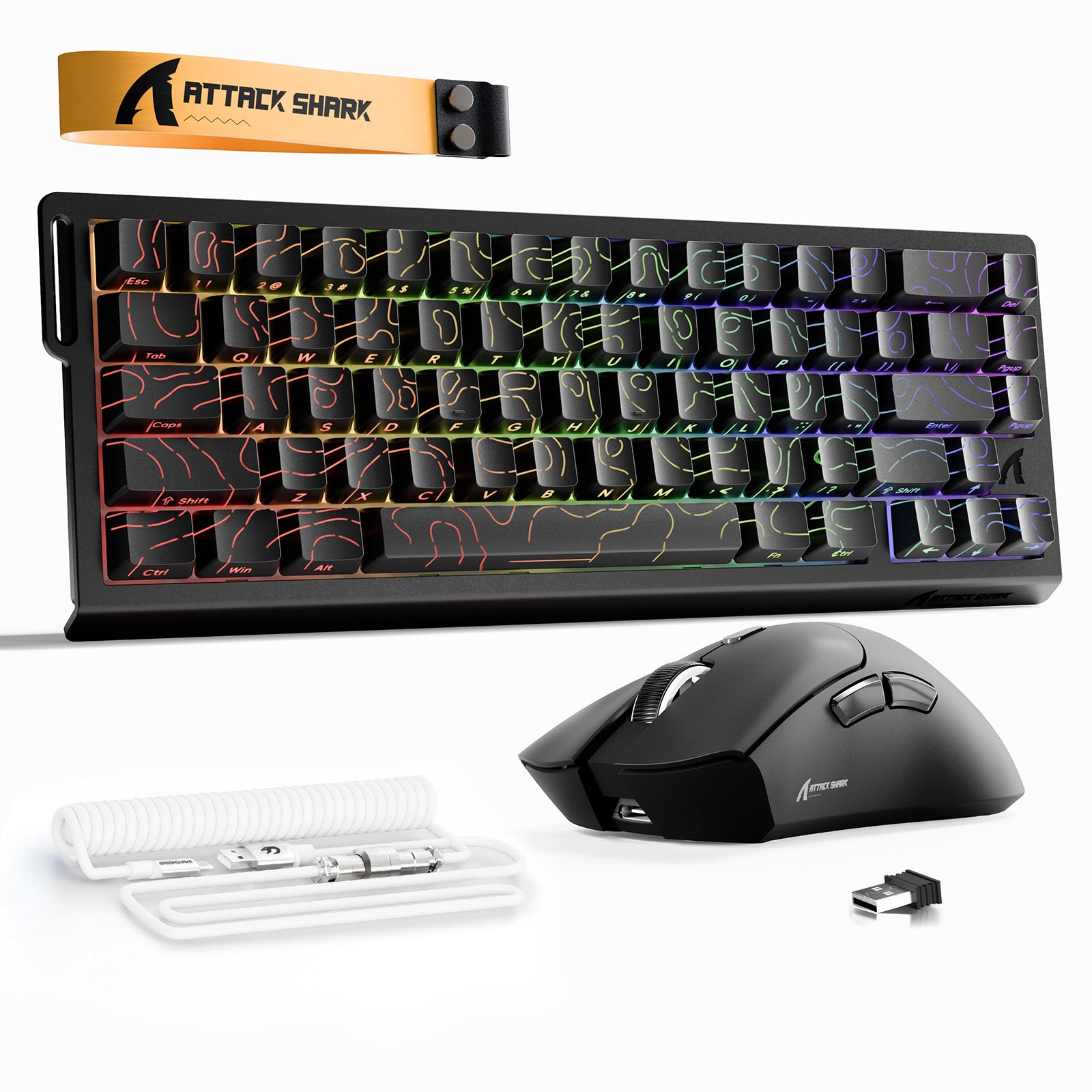 ATTACK SHARK X68HE Rapid Trigger Keyboard + R1 Wireless Gaming Mouse + C01 Coiled Cable Bundle