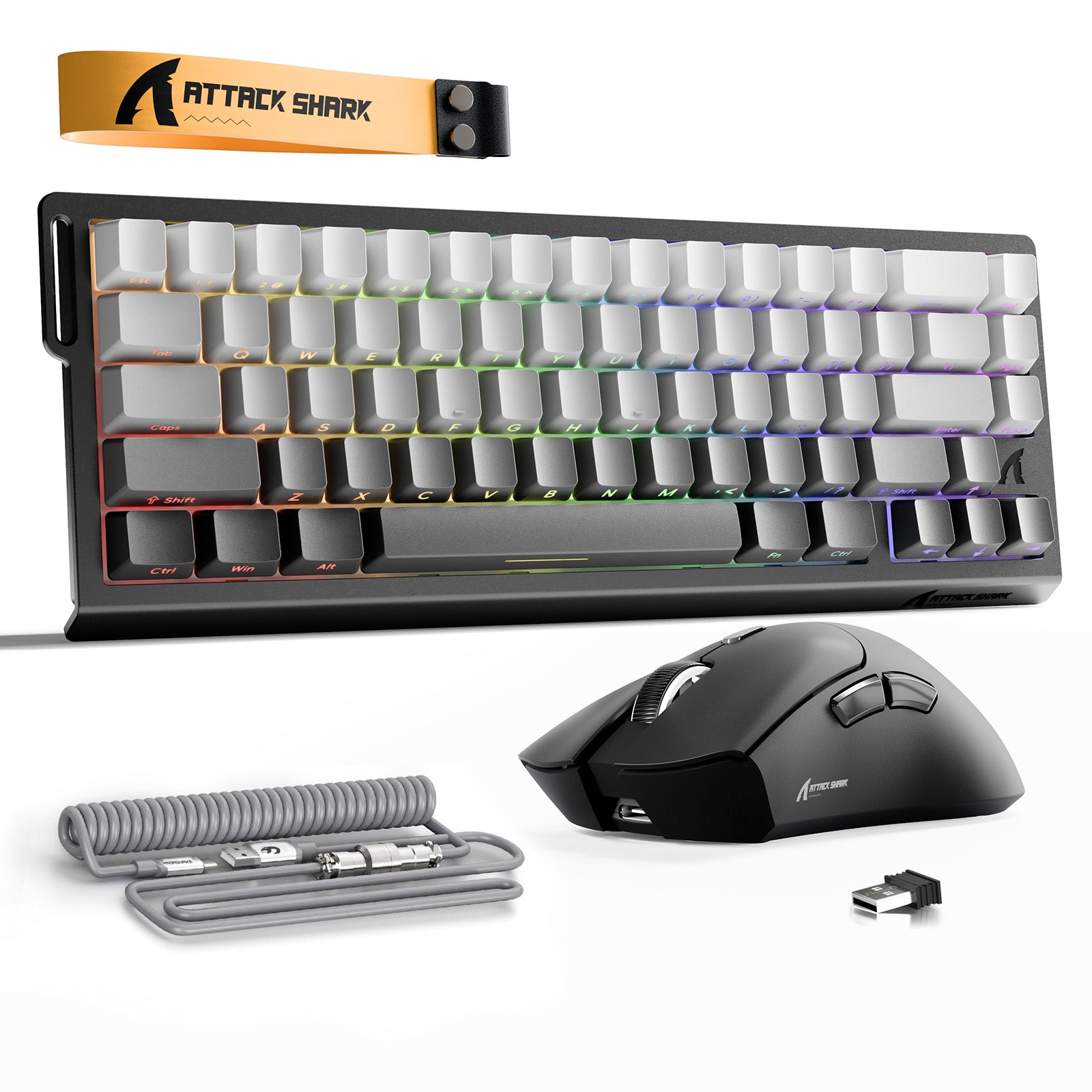 ATTACK SHARK X68HE Rapid Trigger Keyboard + R1 Wireless Gaming Mouse + C01 Coiled Cable Bundle