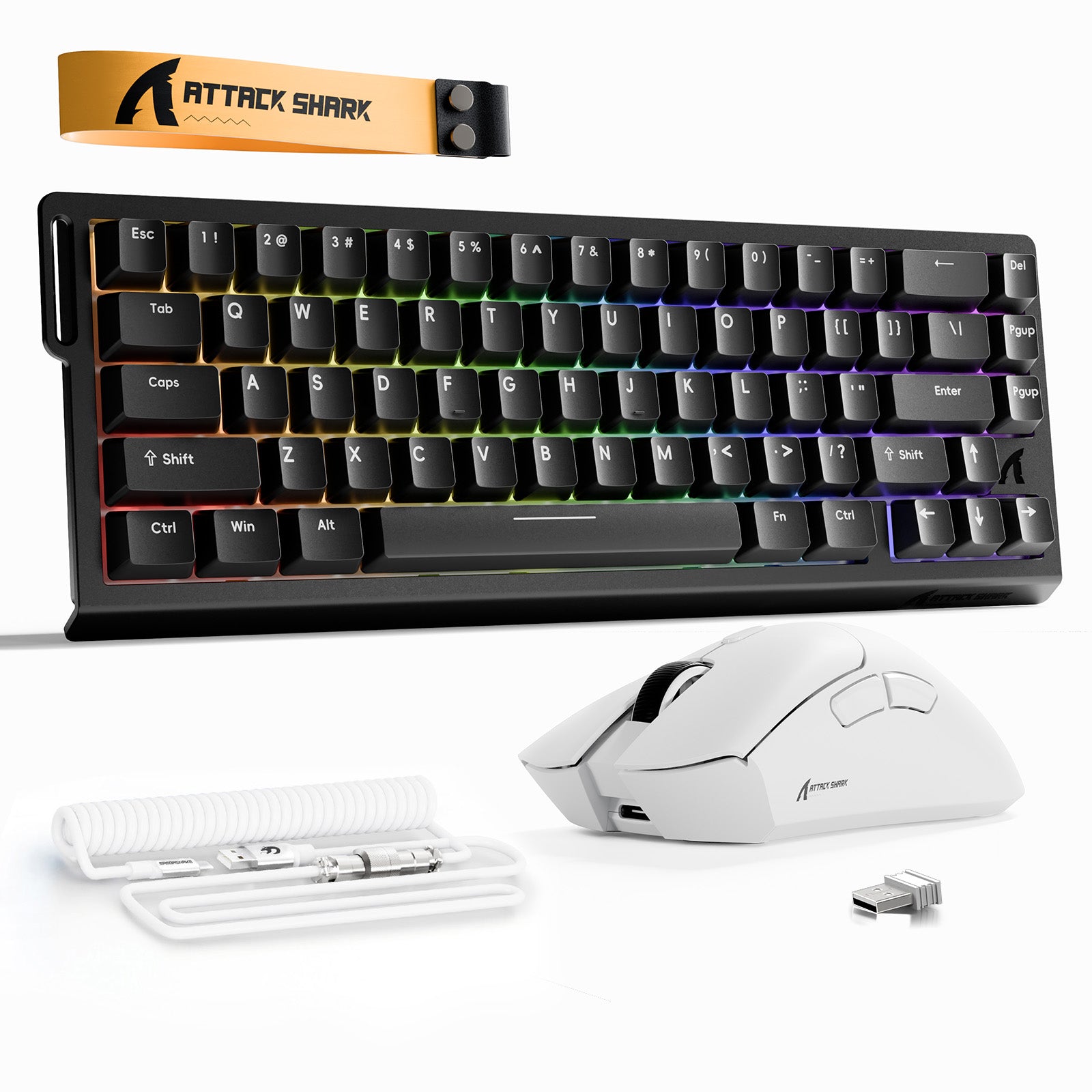 ATTACK SHARK X68HE Rapid Trigger Keyboard + R1 Wireless Gaming Mouse + C01 Coiled Cable Bundle