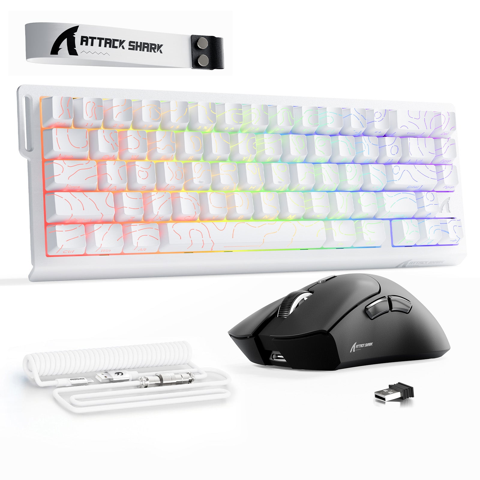 ATTACK SHARK X68HE Rapid Trigger Keyboard + R1 Wireless Gaming Mouse + C01 Coiled Cable Bundle