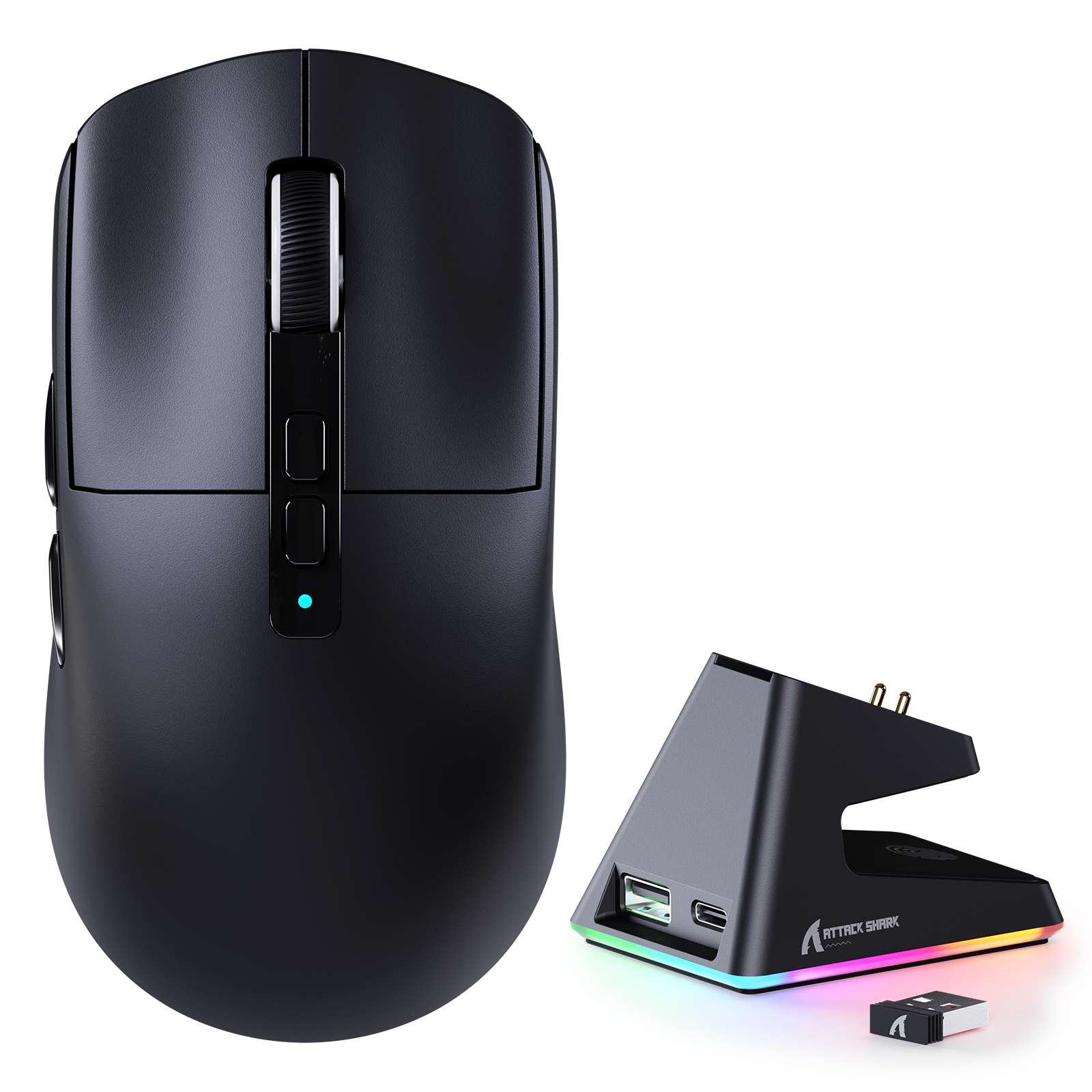 ATTACK SHARK X6 wireless gaming mouse with charging dock, black ergonomic design