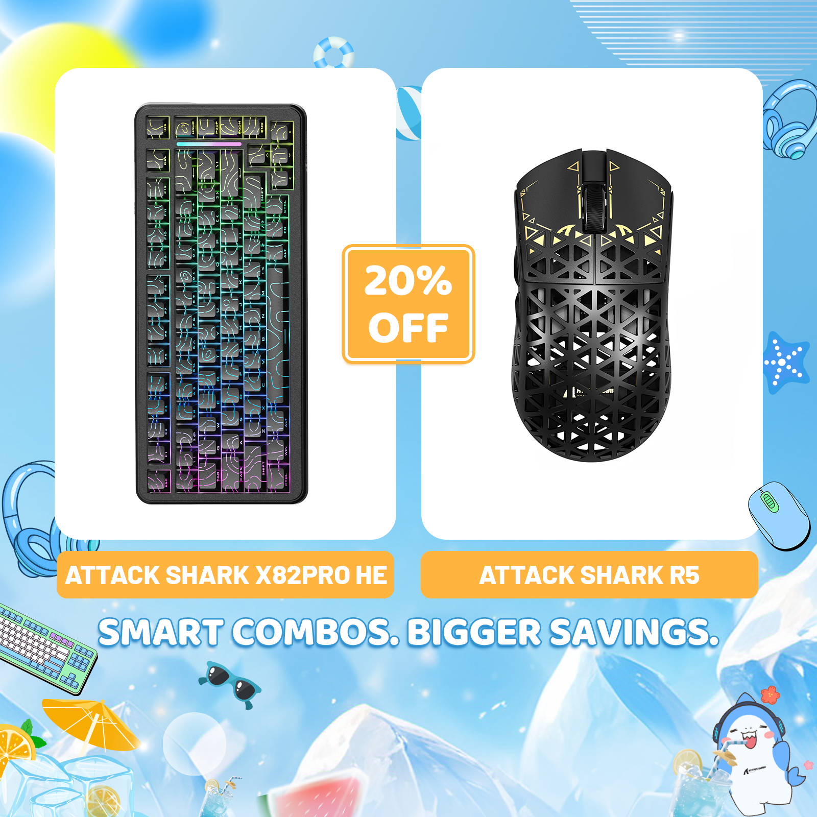 ATTACK SHARK X82PRO HE Rapid Trigger Keyboard + R5 Carbon Fiber Wireless Gaming Mouse Bundle