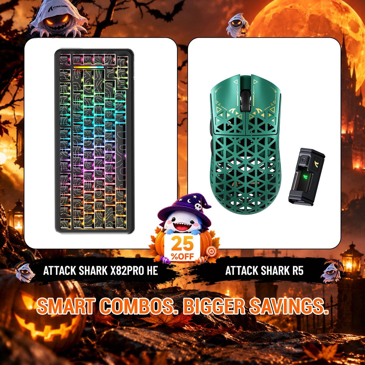 ATTACK SHARK X82 PRO HE Rapid Trigger Keyboard + R5 Carbon Fiber Wireless Gaming Mouse Bundle