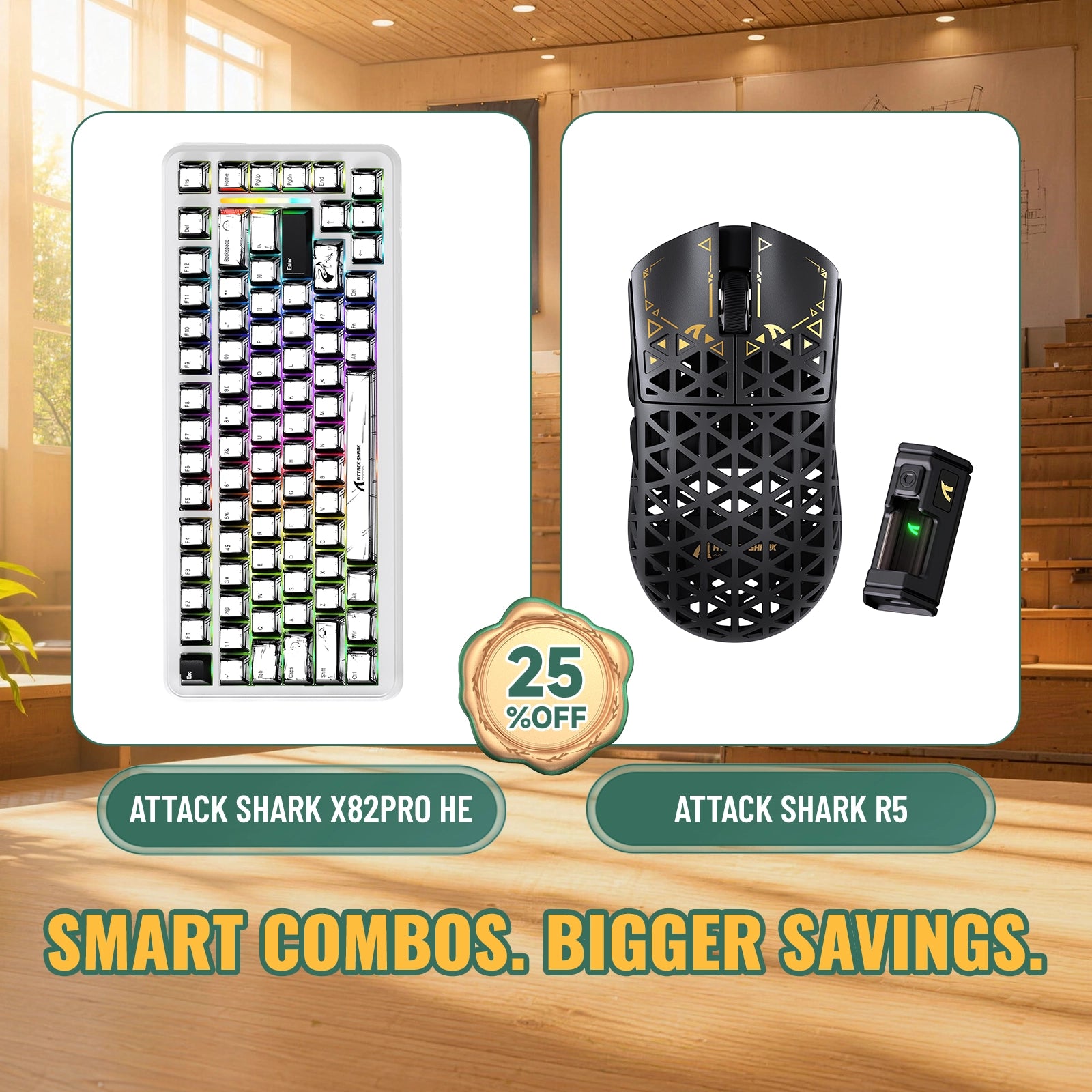 ATTACK SHARK X82 PRO HE Rapid Trigger Keyboard + R5 Carbon Fiber Wireless Gaming Mouse Bundle