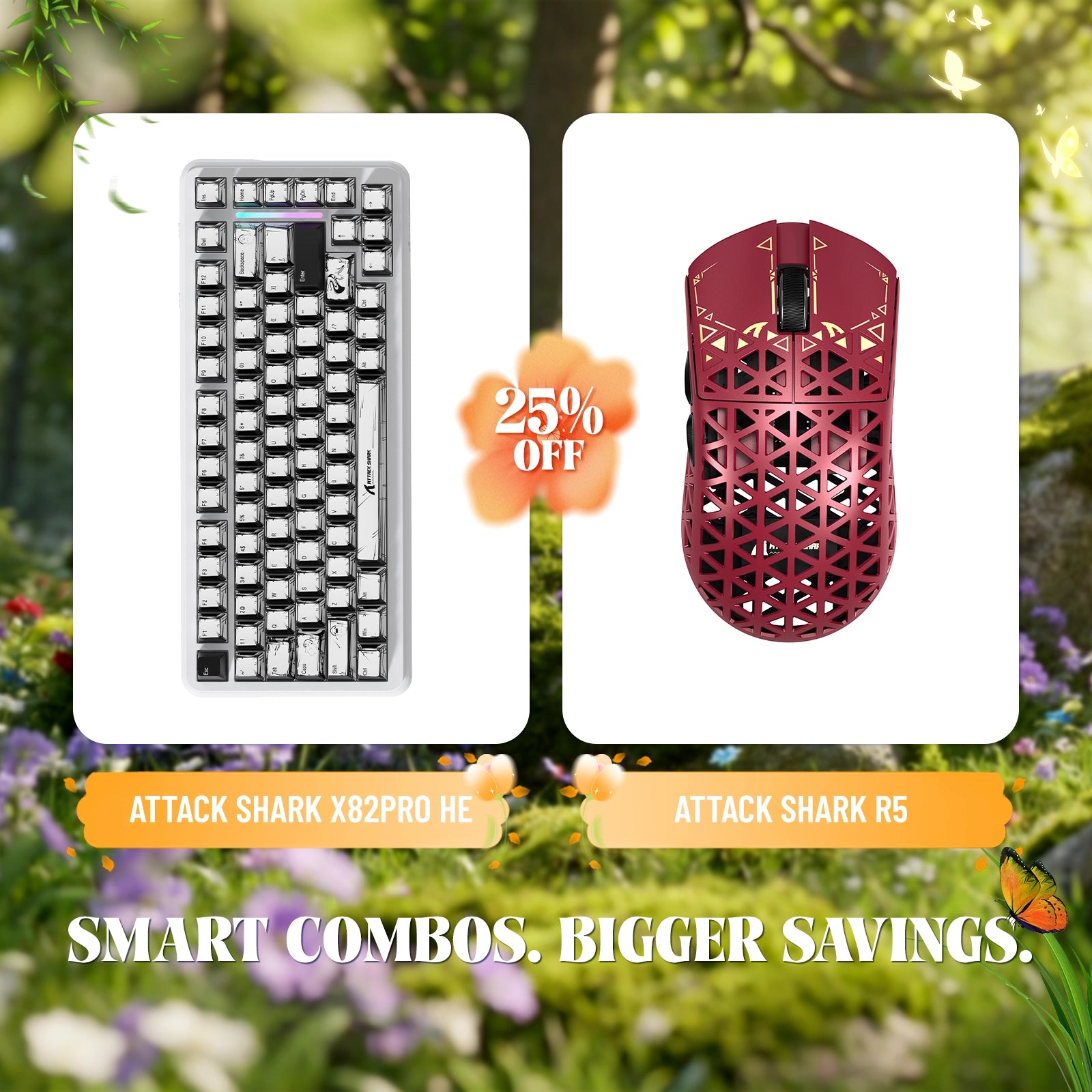 ATTACK SHARK X82PRO HE Rapid Trigger Keyboard + R5 Carbon Fiber Wireless Gaming Mouse Bundle