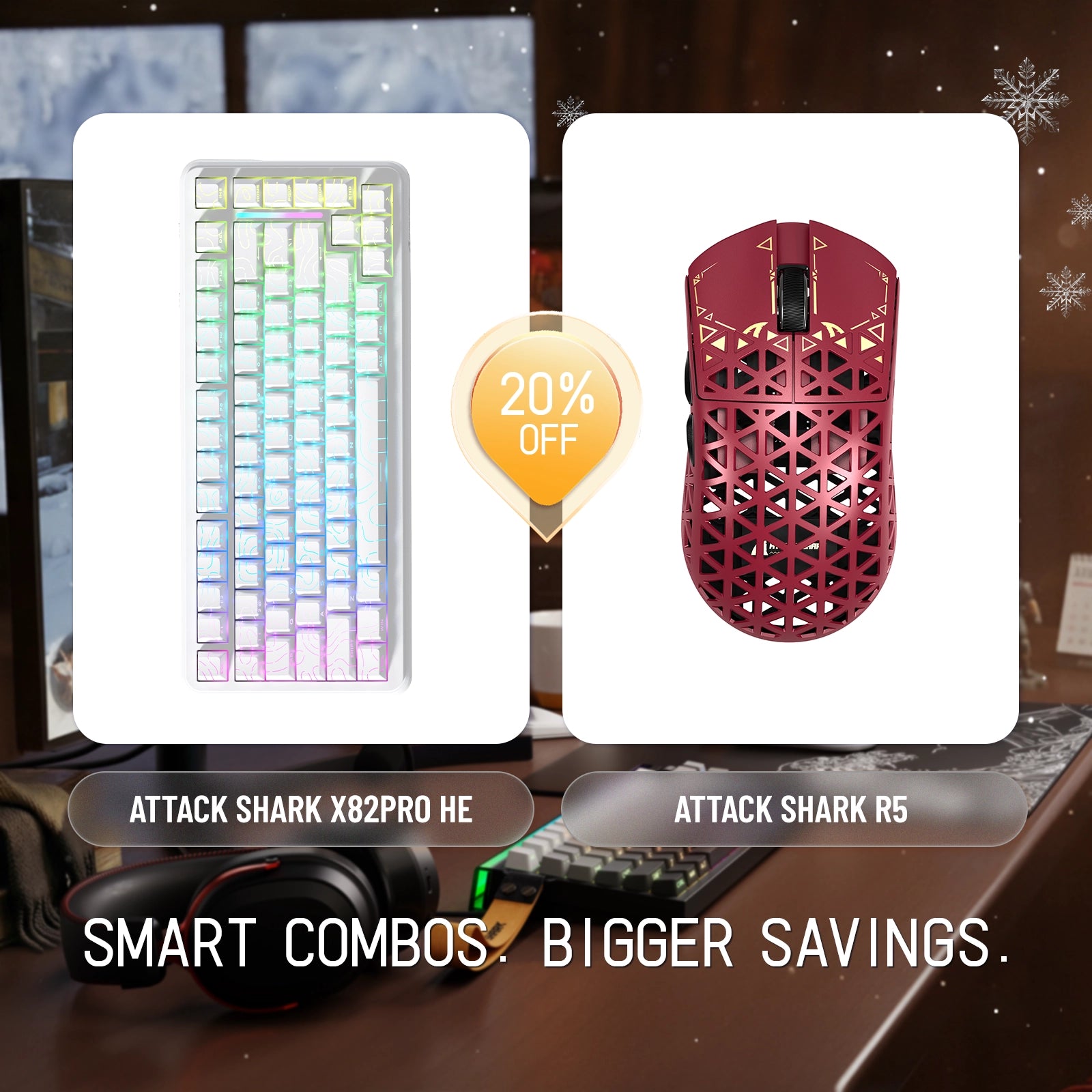 ATTACK SHARK X82PRO HE Rapid Trigger Keyboard + R5 Carbon Fiber Wireless Gaming Mouse Bundle