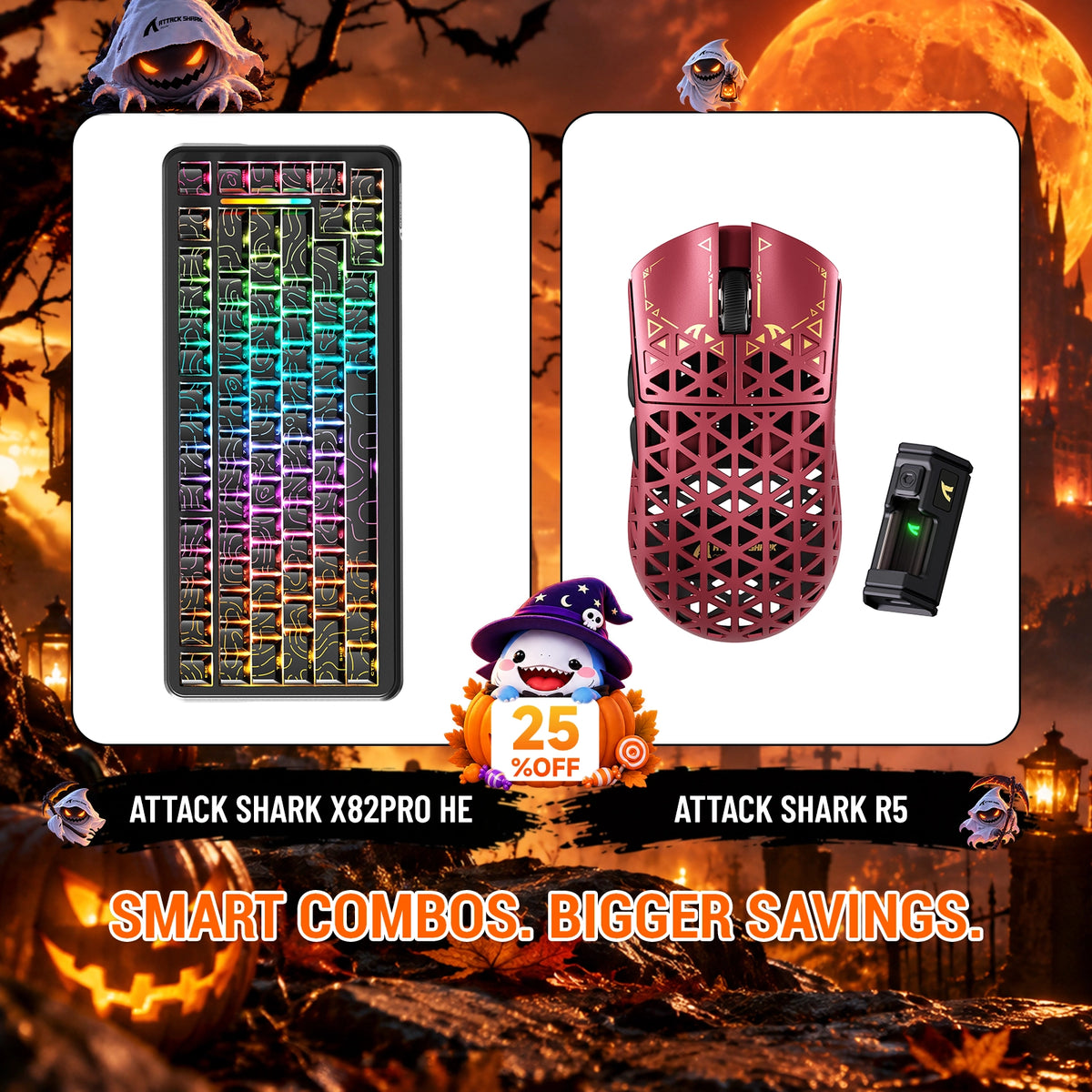 ATTACK SHARK X82 PRO HE Rapid Trigger Keyboard + R5 Carbon Fiber Wireless Gaming Mouse Bundle