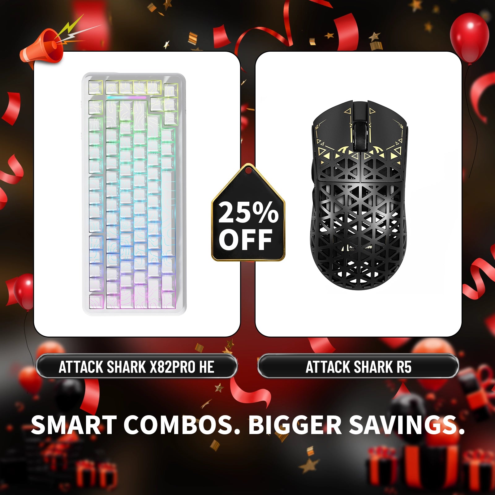 ATTACK SHARK X82PRO HE Rapid Trigger Keyboard + R5 Carbon Fiber Wireless Gaming Mouse Bundle