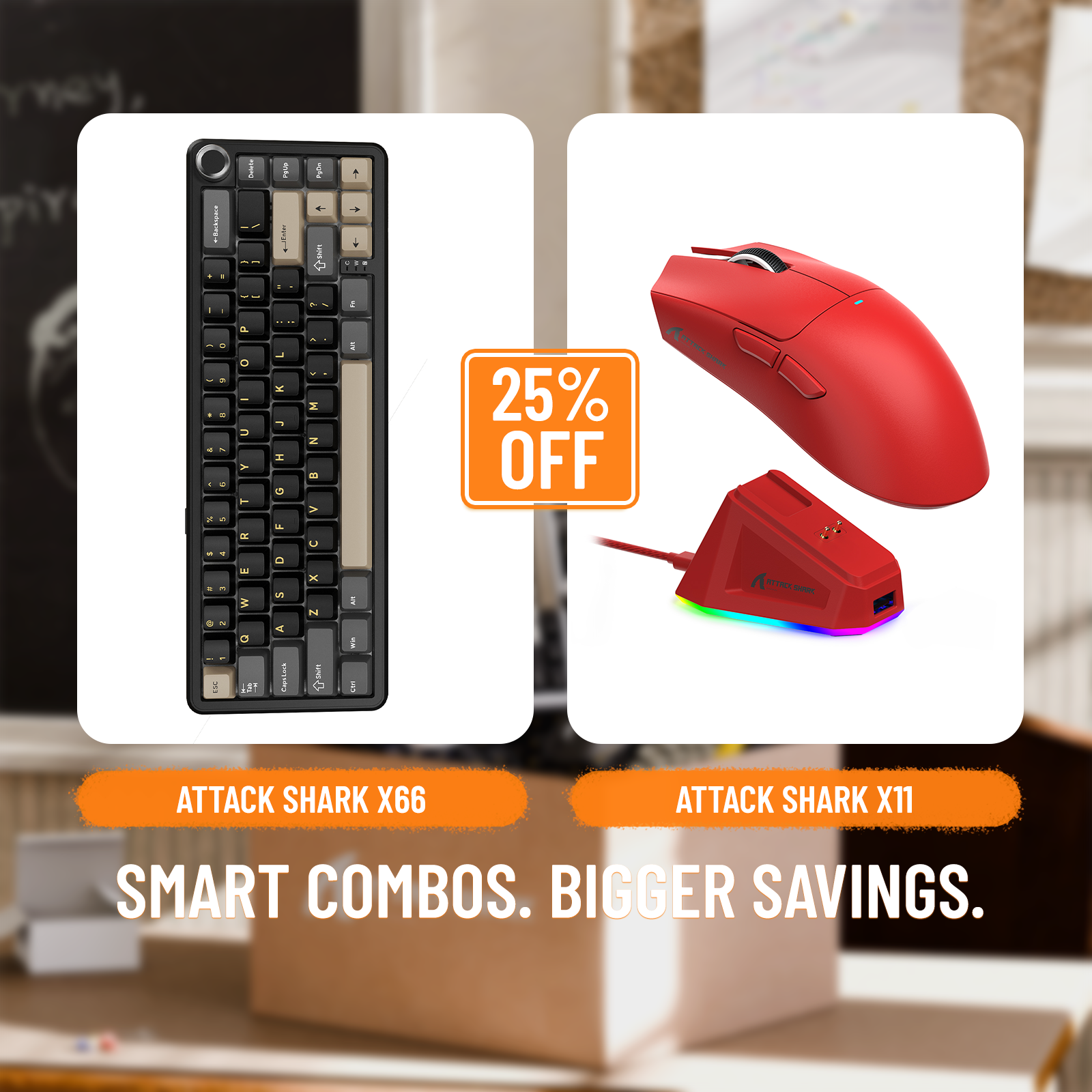 ATTACK SHARK X66 Wireless Mechanical Keyboard + X11 Wireless Gaming Mouse