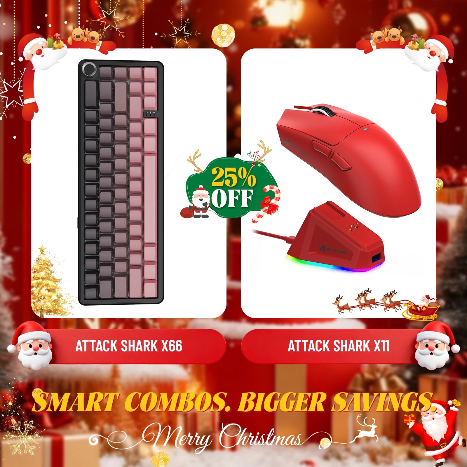 ATTACK SHARK X66 Wireless Mechanical Keyboard + X11 Wireless Gaming Mouse