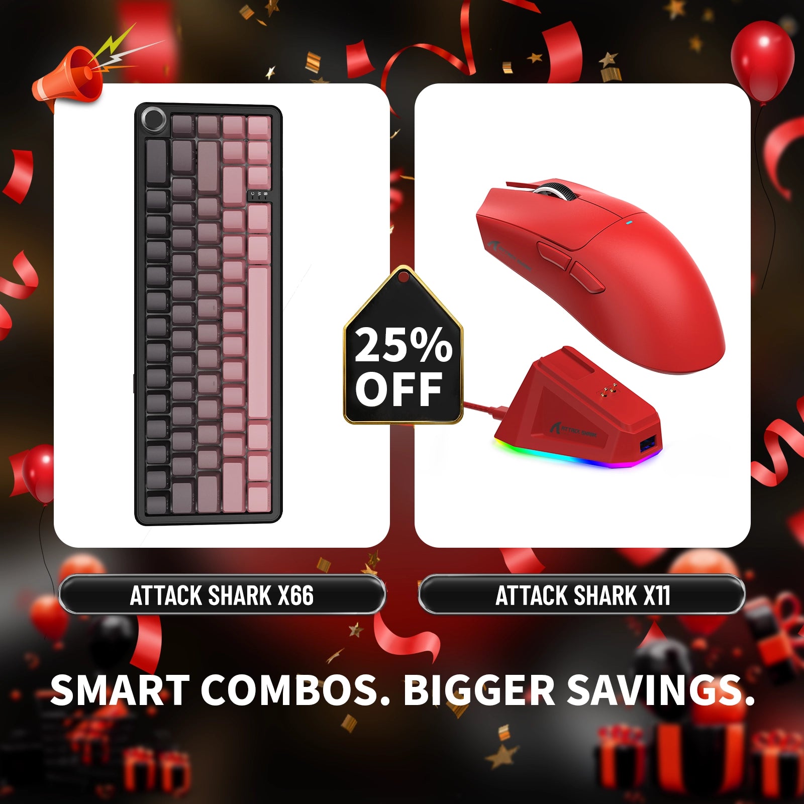 ATTACK SHARK X66 Wireless Mechanical Keyboard + X11 Wireless Gaming Mouse