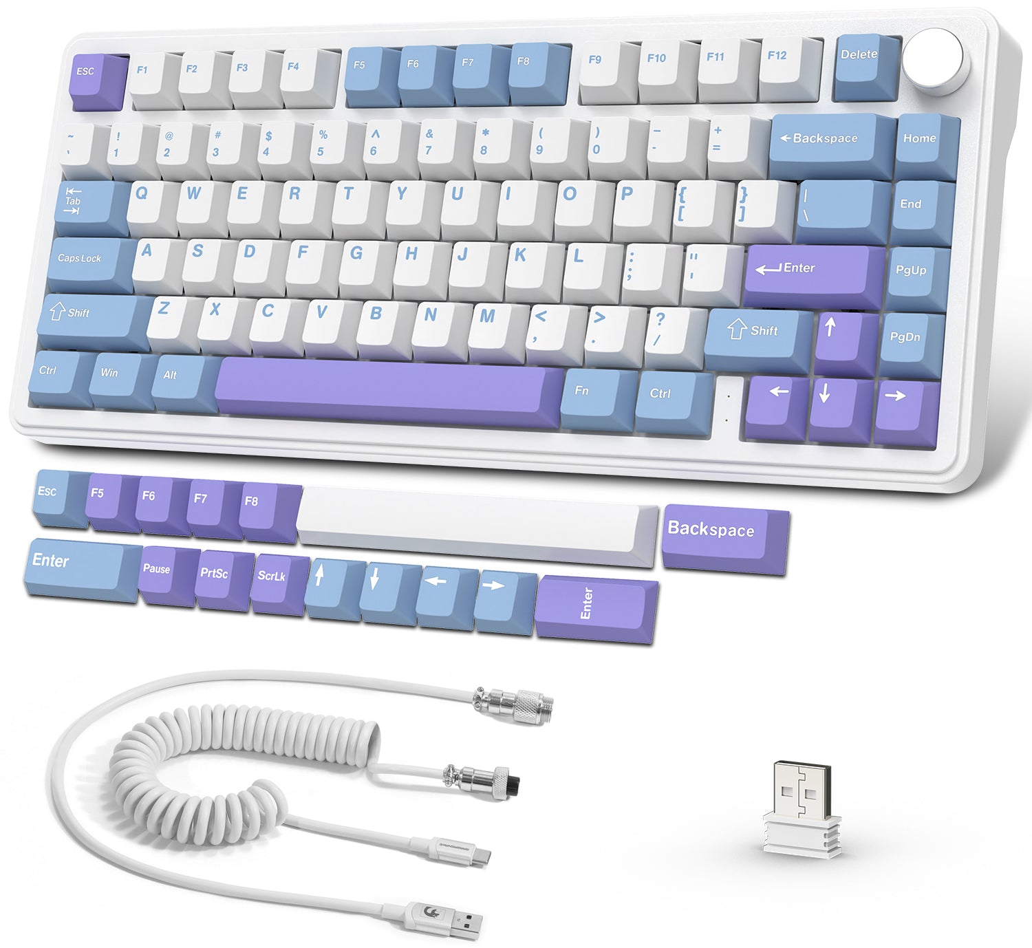 Gradient blue and purple keycaps of Attack Shark X85 Wireless Mechanical Keyboard with USB-C.