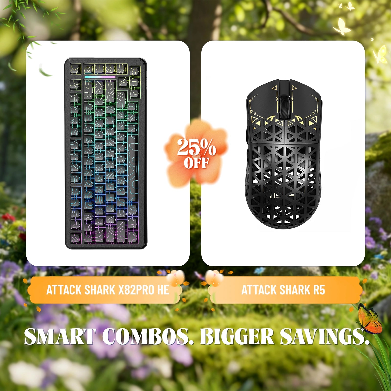 ATTACK SHARK X82PRO HE Rapid Trigger Keyboard + R5 Carbon Fiber Wireless Gaming Mouse Bundle