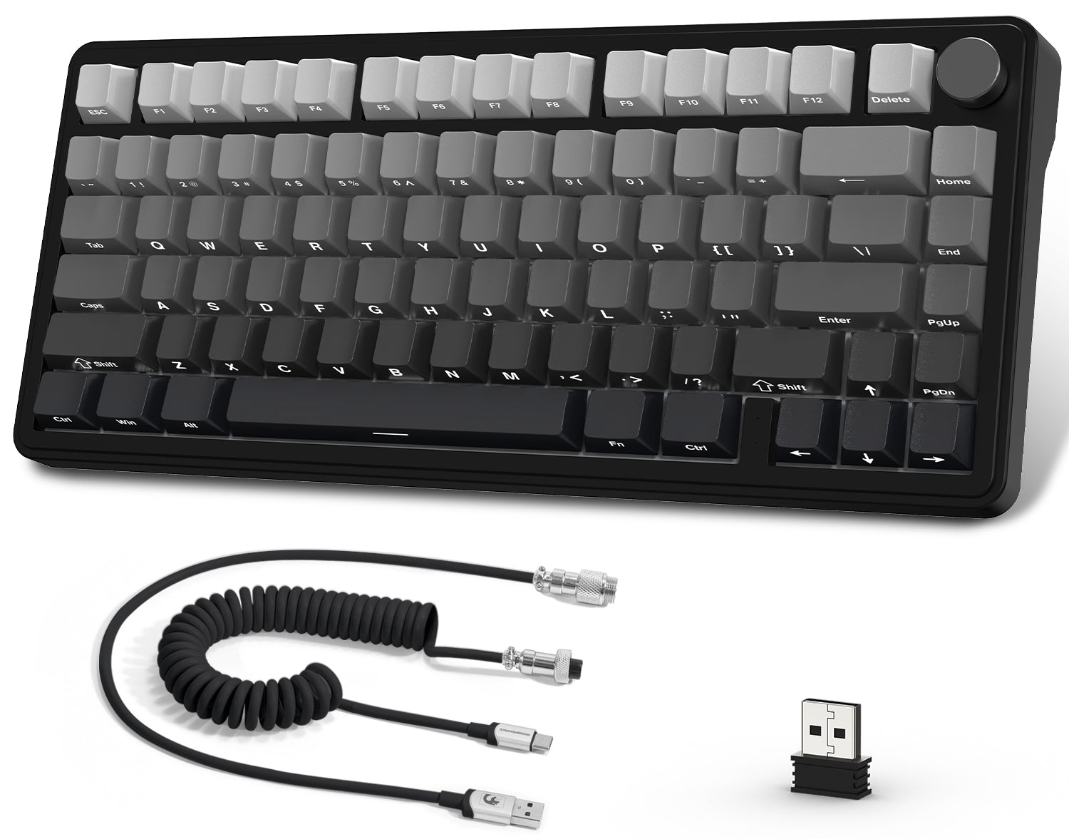 Attack Shark X85 Wireless Mechanical Keyboard top view with gradient keycaps and USB dongle.