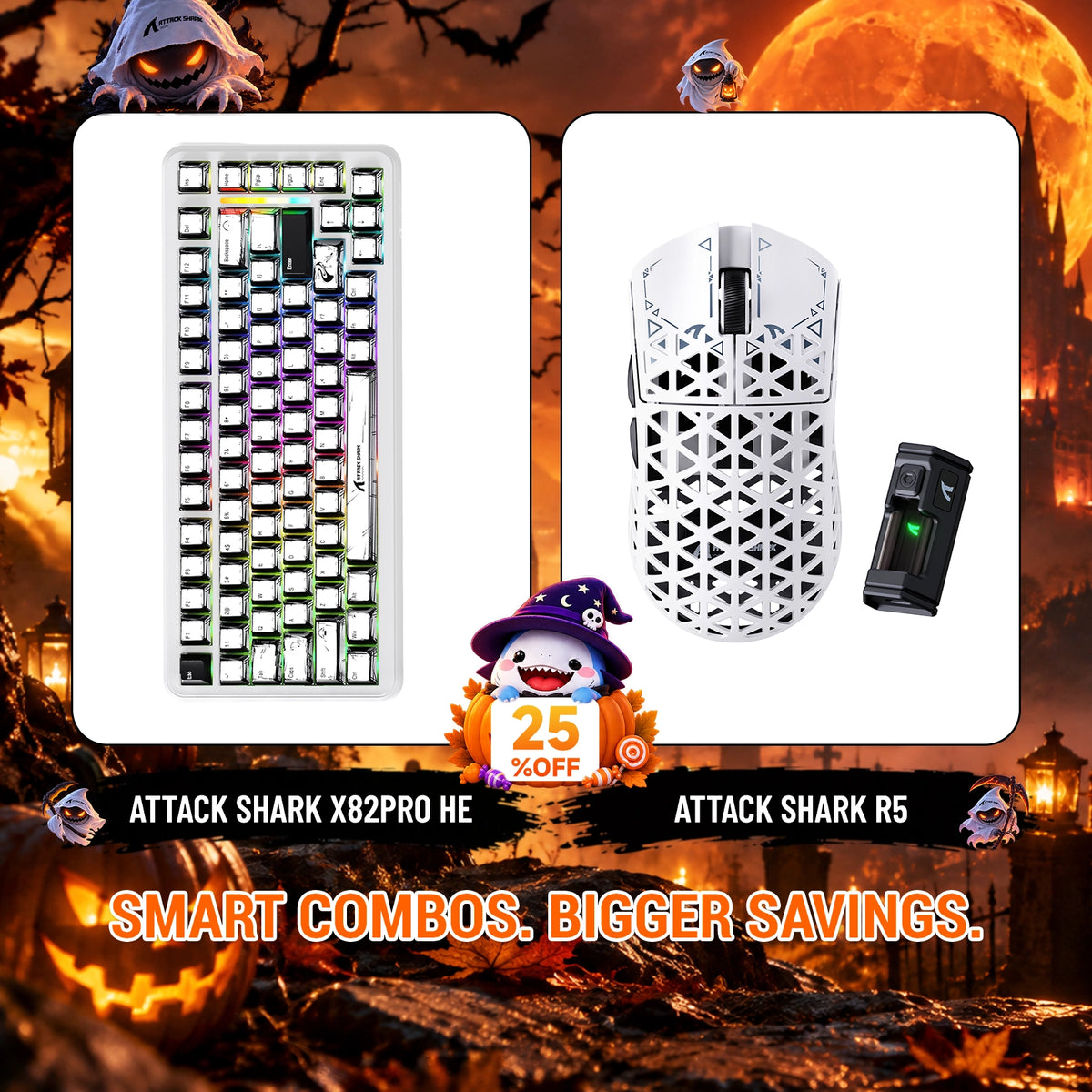 ATTACK SHARK X82 PRO HE Rapid Trigger Keyboard + R5 Carbon Fiber Wireless Gaming Mouse Bundle