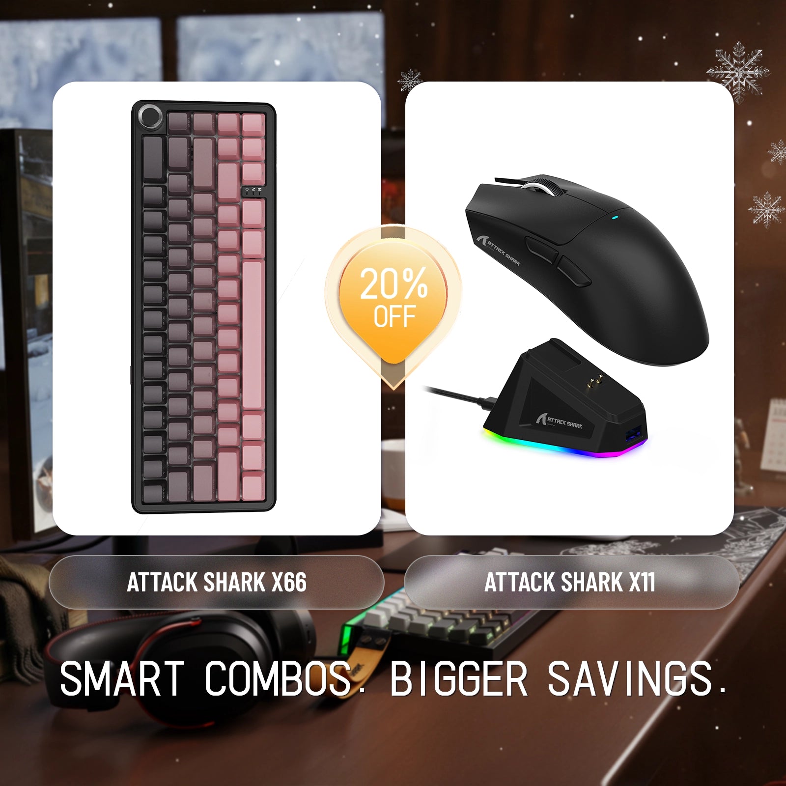 ATTACK SHARK X66 Wireless Mechanical Keyboard + X11 Wireless Gaming Mouse