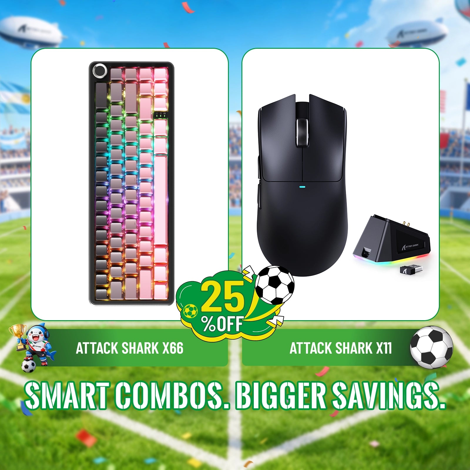 ATTACK SHARK X66 Wireless Mechanical Keyboard + X11 Wireless Gaming Mouse Bundle
