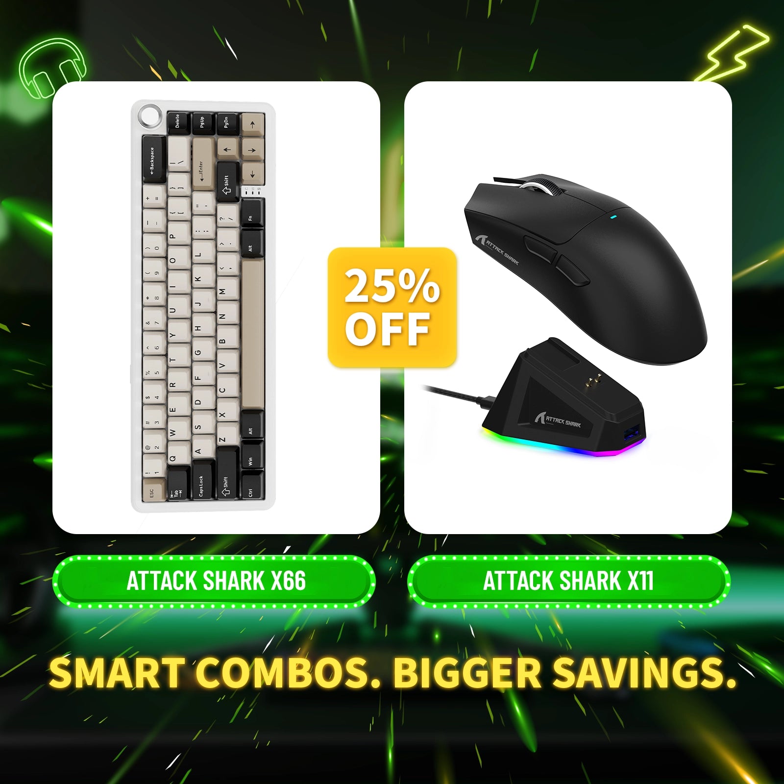 ATTACK SHARK X66 Wireless Mechanical Keyboard + X11 Wireless Gaming Mouse