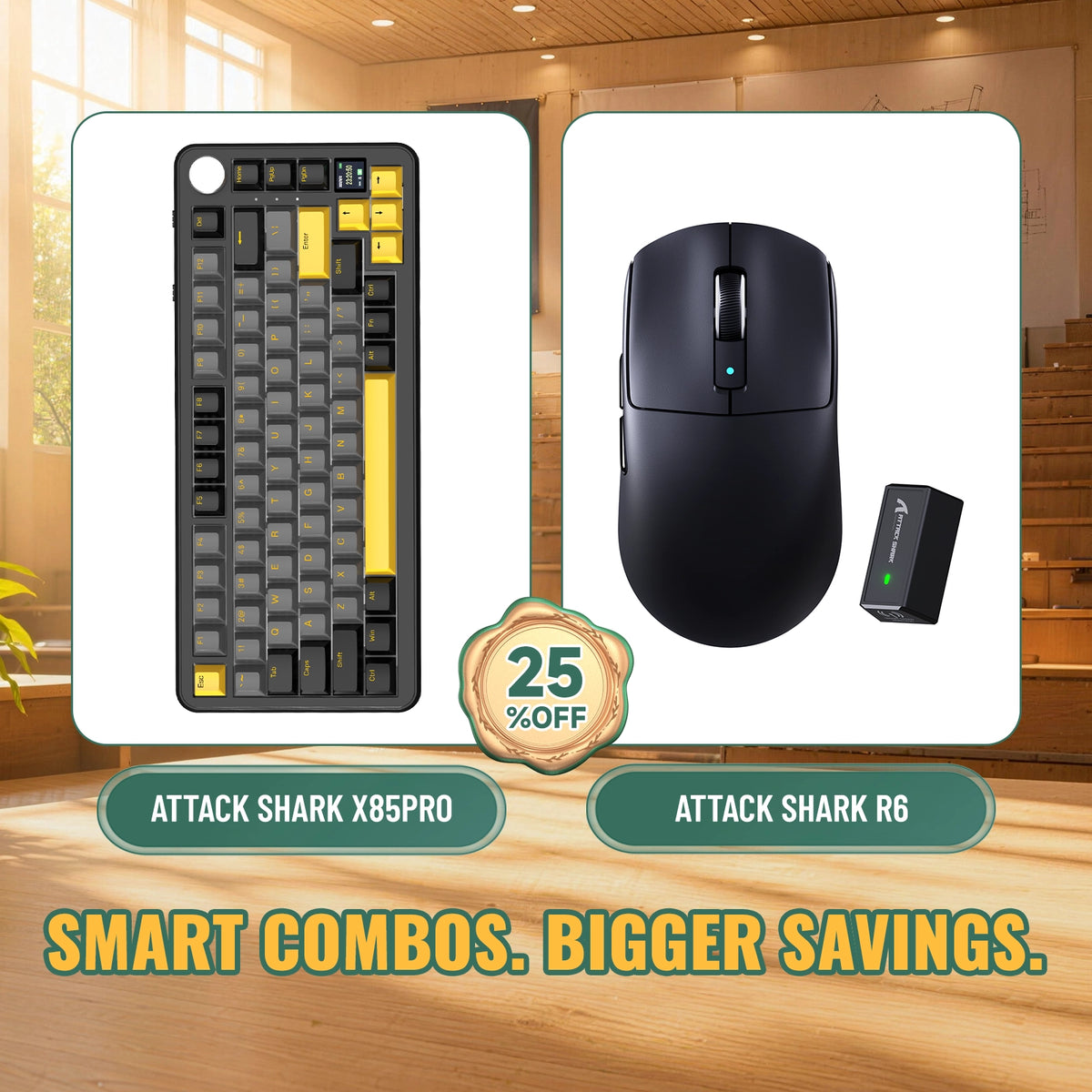 ATTACK SHARK X85 PRO Tri-mode Gasket Mechanical Keyboard + R6 Wireless Gaming Mouse Bundle