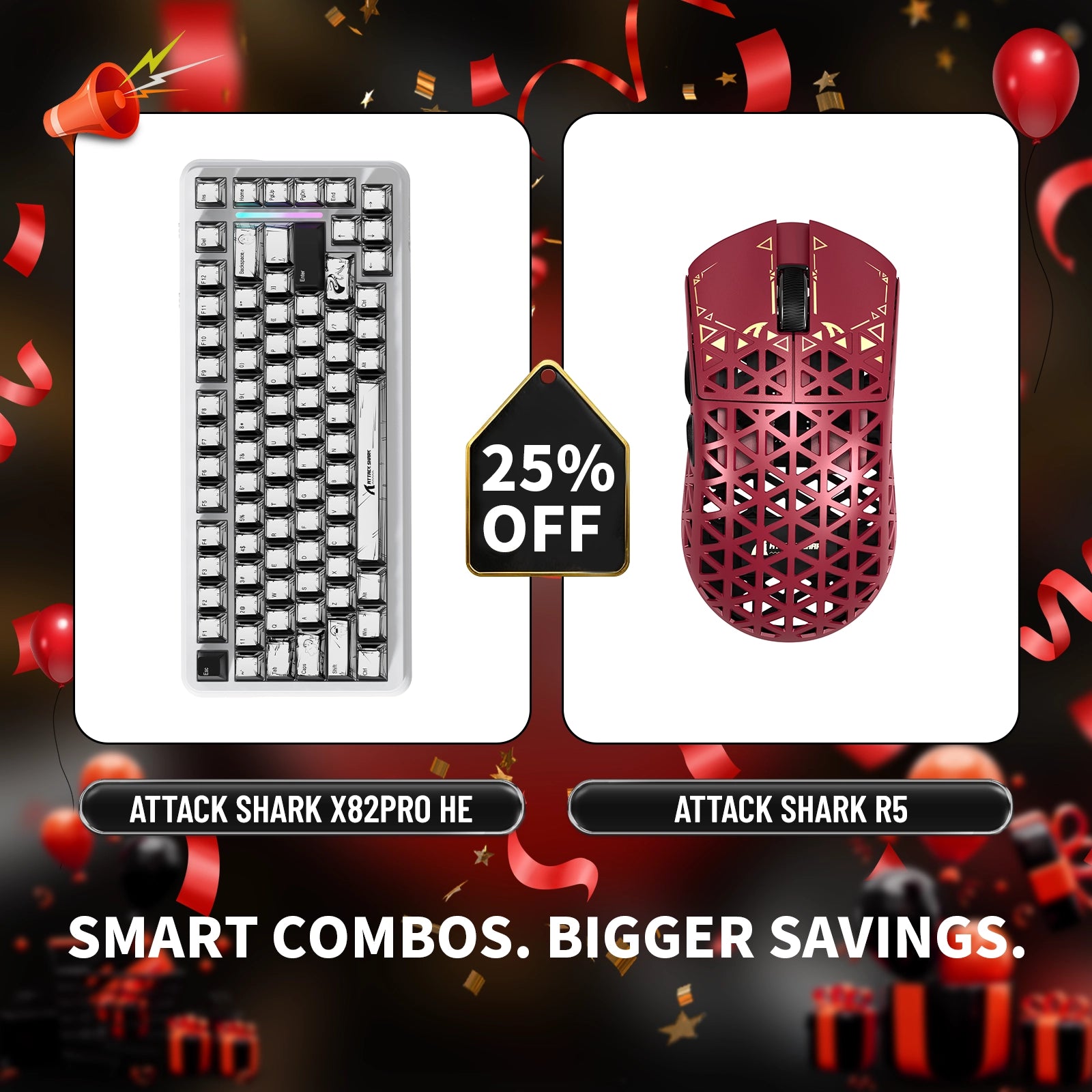 ATTACK SHARK X82PRO HE Rapid Trigger Keyboard + R5 Carbon Fiber Wireless Gaming Mouse Bundle