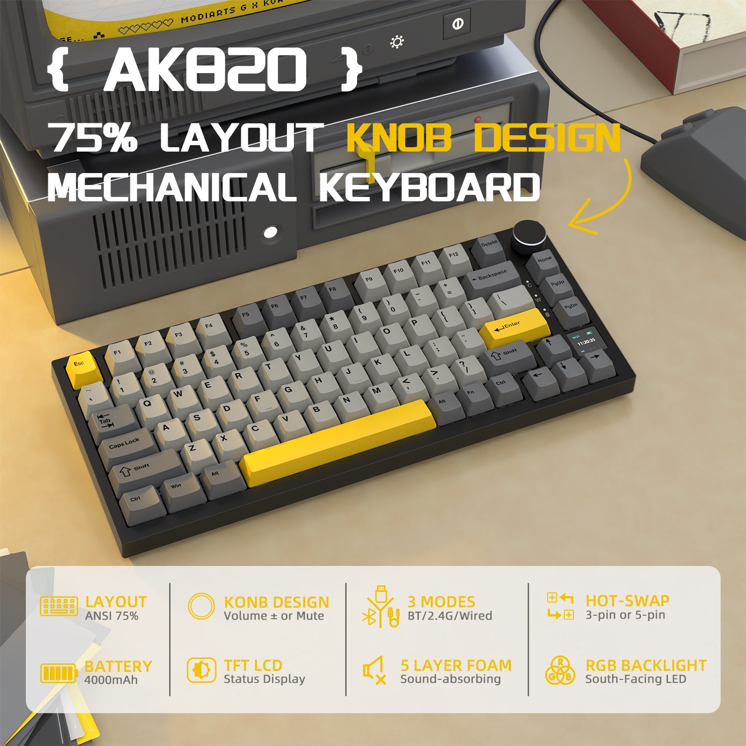 ATTACK SHARK x AJAZZ AK820 Pro Tri-mode Gasket Mechanical Keyboard