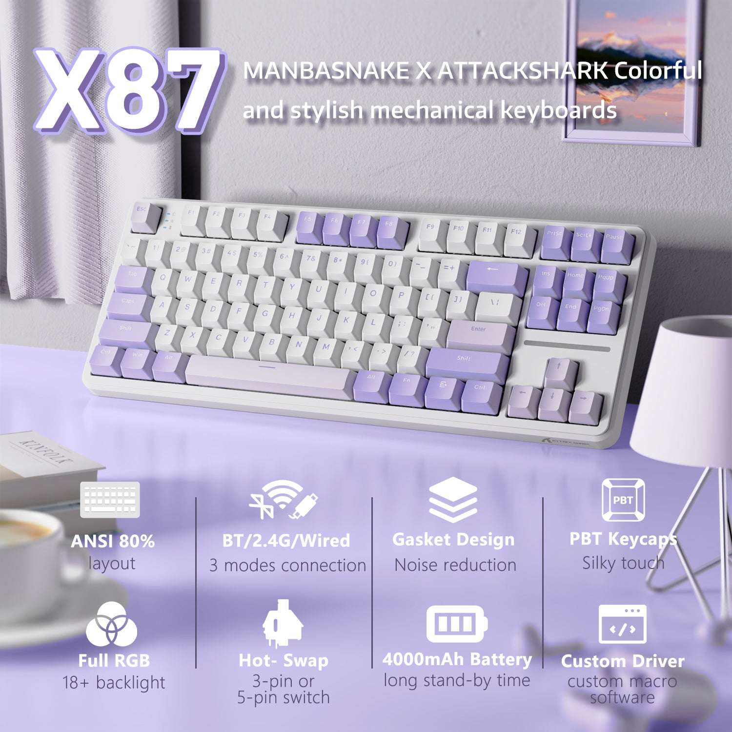 ATTACK SHARK X87 Tri-mode Gasket Mechanical Keyboard